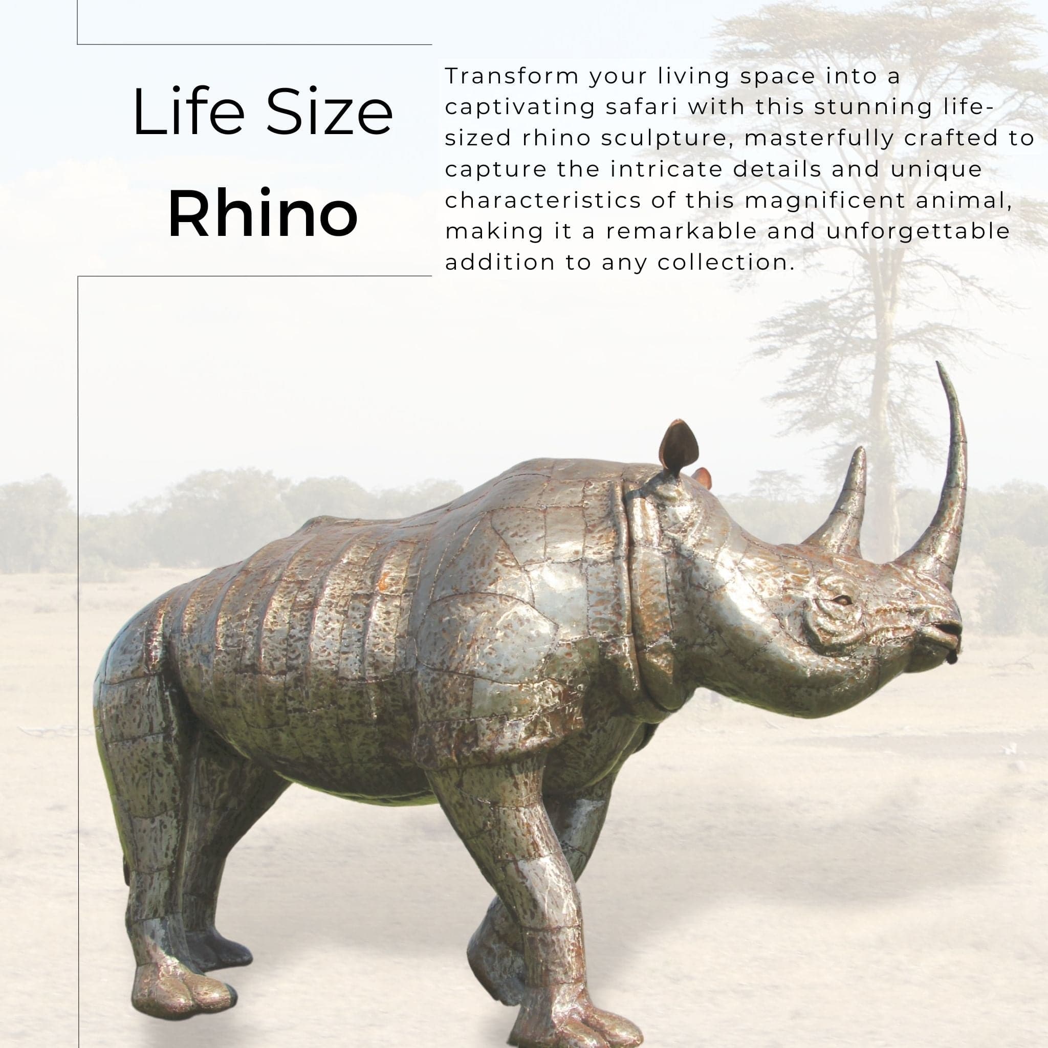 Life-Size Natural White Rhino - Pangea Sculptures