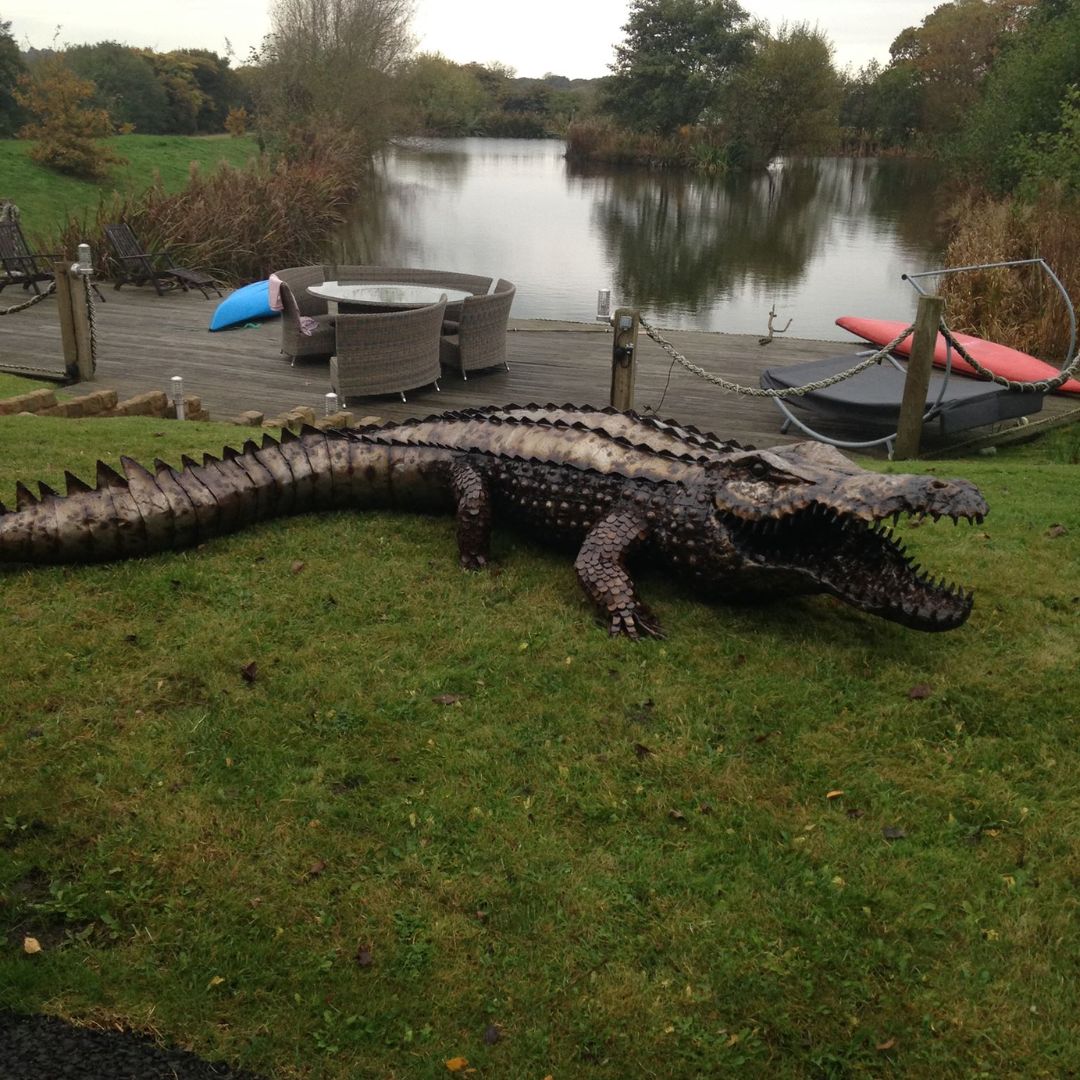 Natural Curling Tail Crocodile - Pangea Sculptures