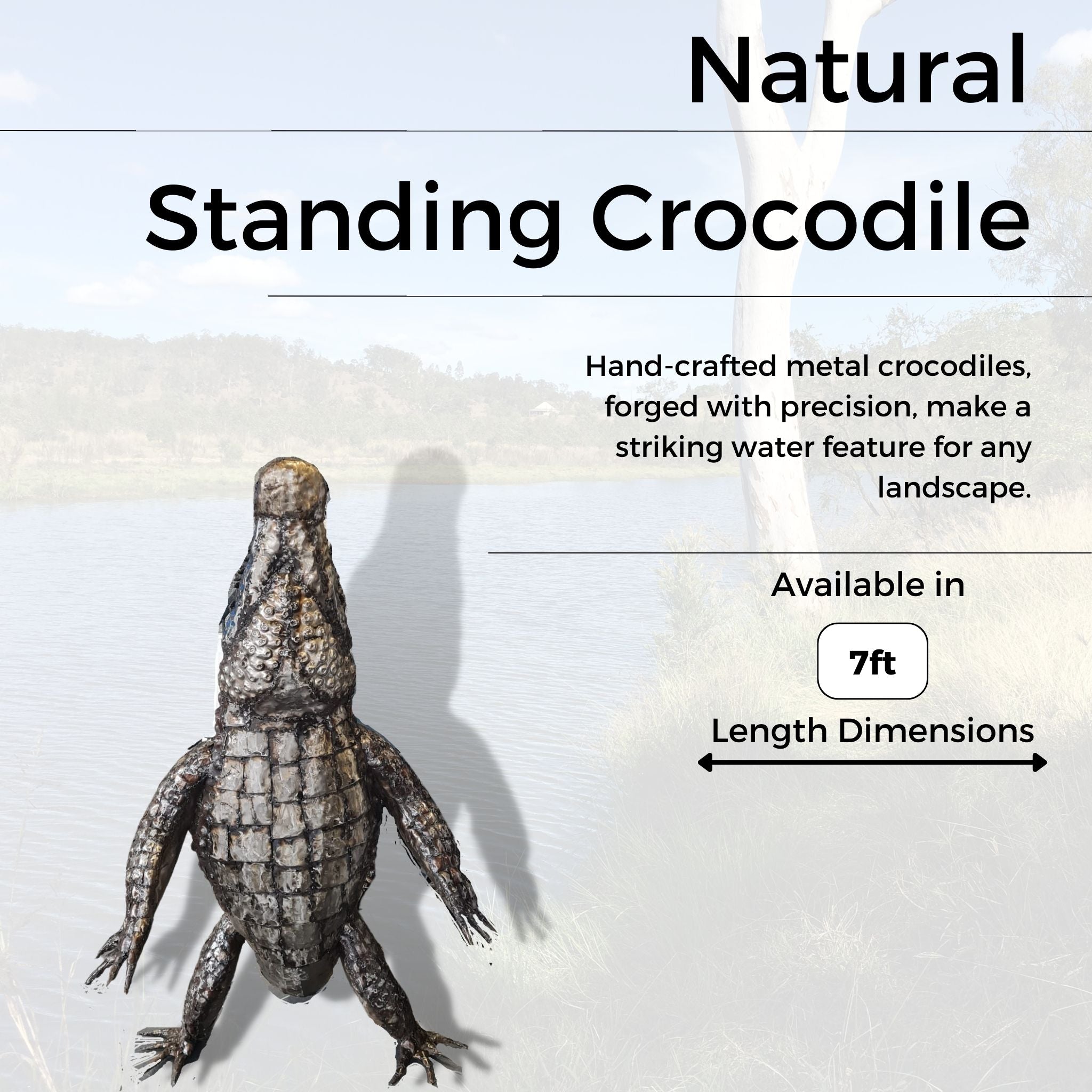 Standing Natural Crocodile - Pangea Sculptures