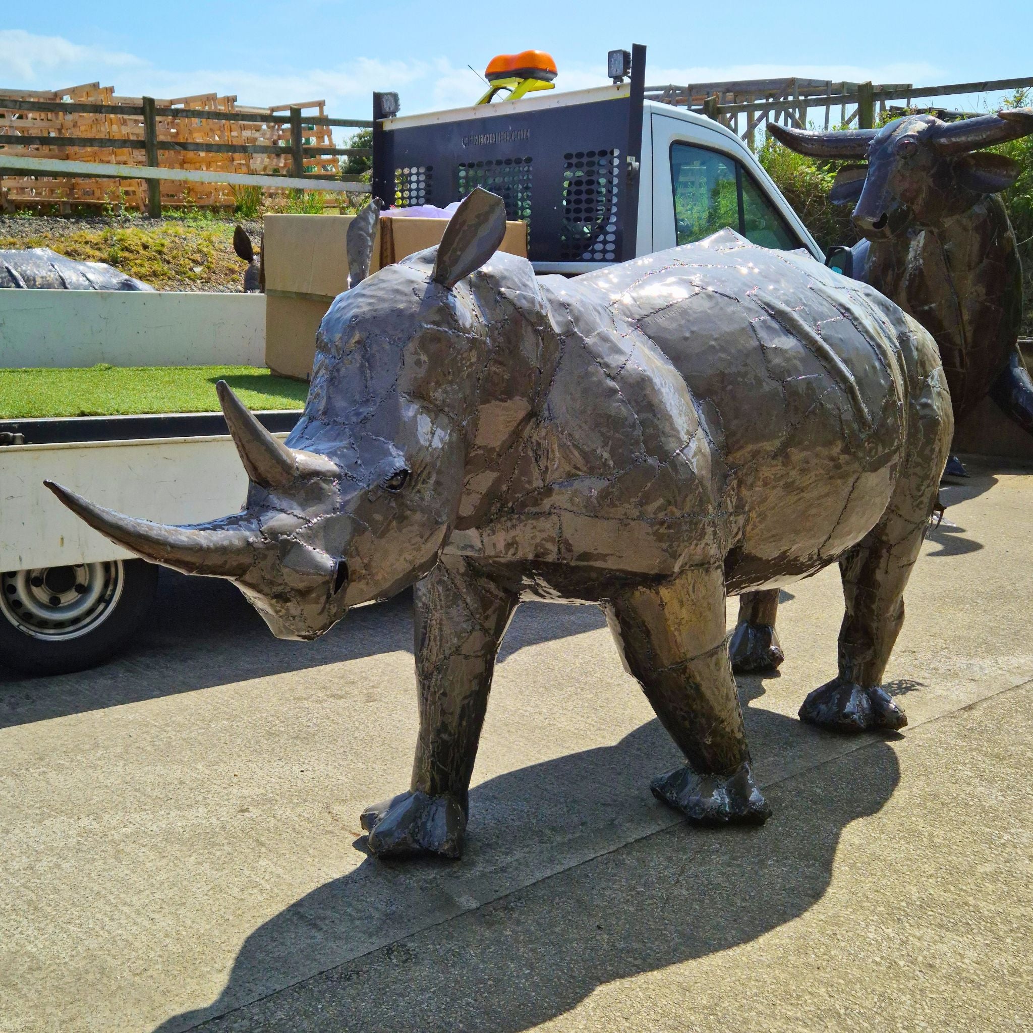 Natural Rhino Metal Sculpture
