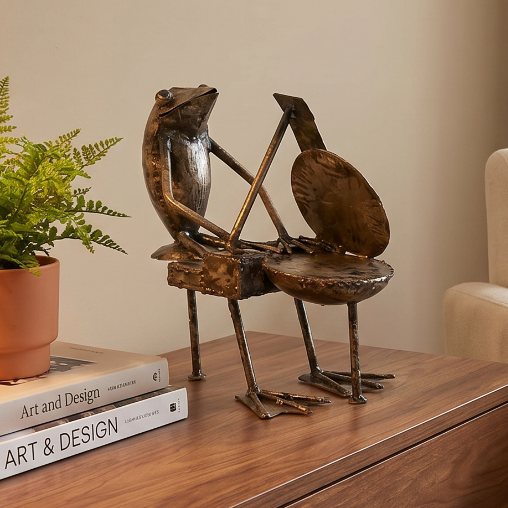 Piano Frog Metal Sculptures