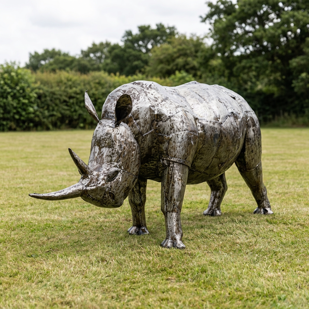 Adult Rhino Metal Sculpture