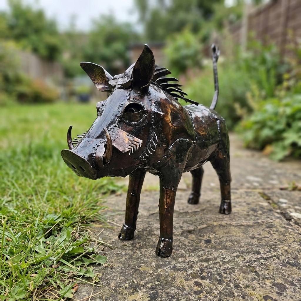 Natural Warthog Metal Sculpture