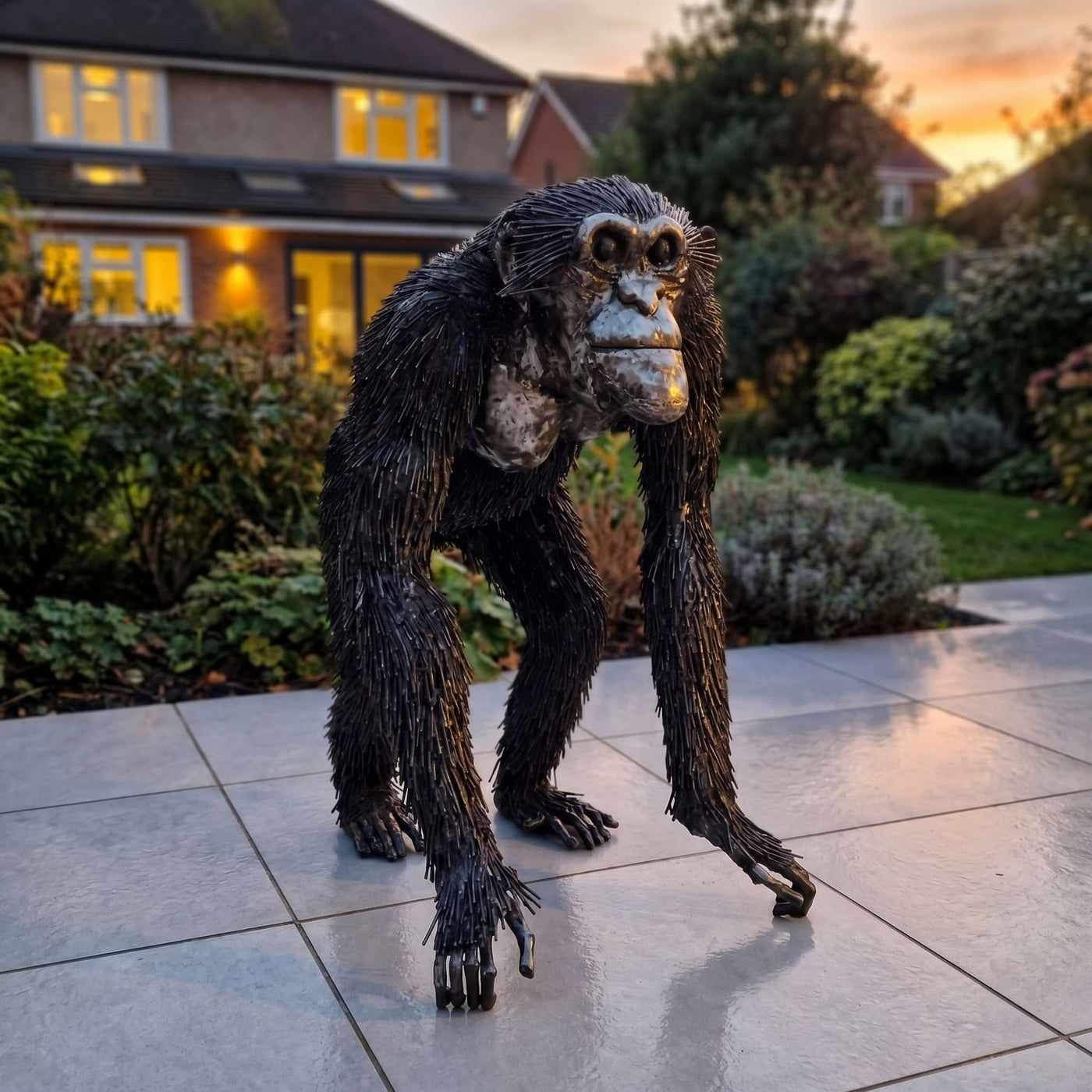 Walking Chimp Metal Sculpture