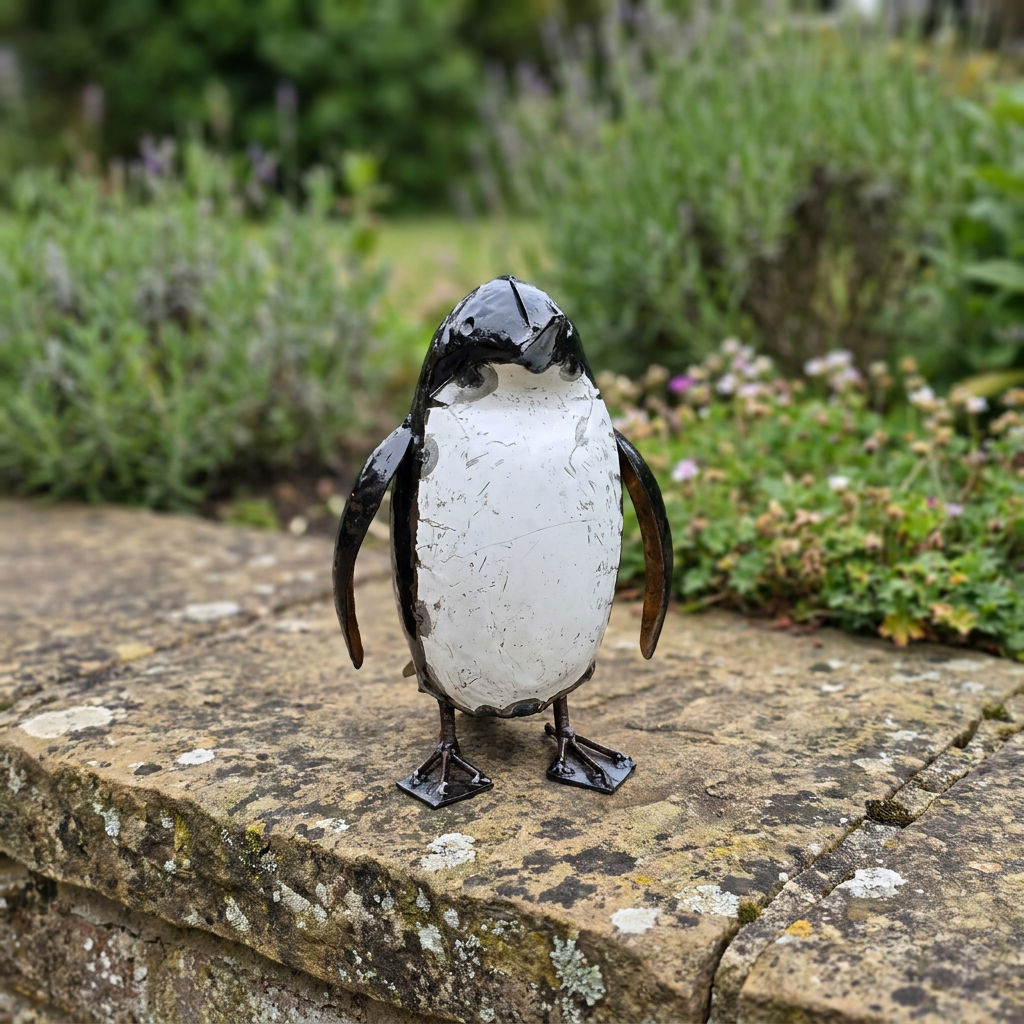 Painted Penguin Metal Sculpture - Small