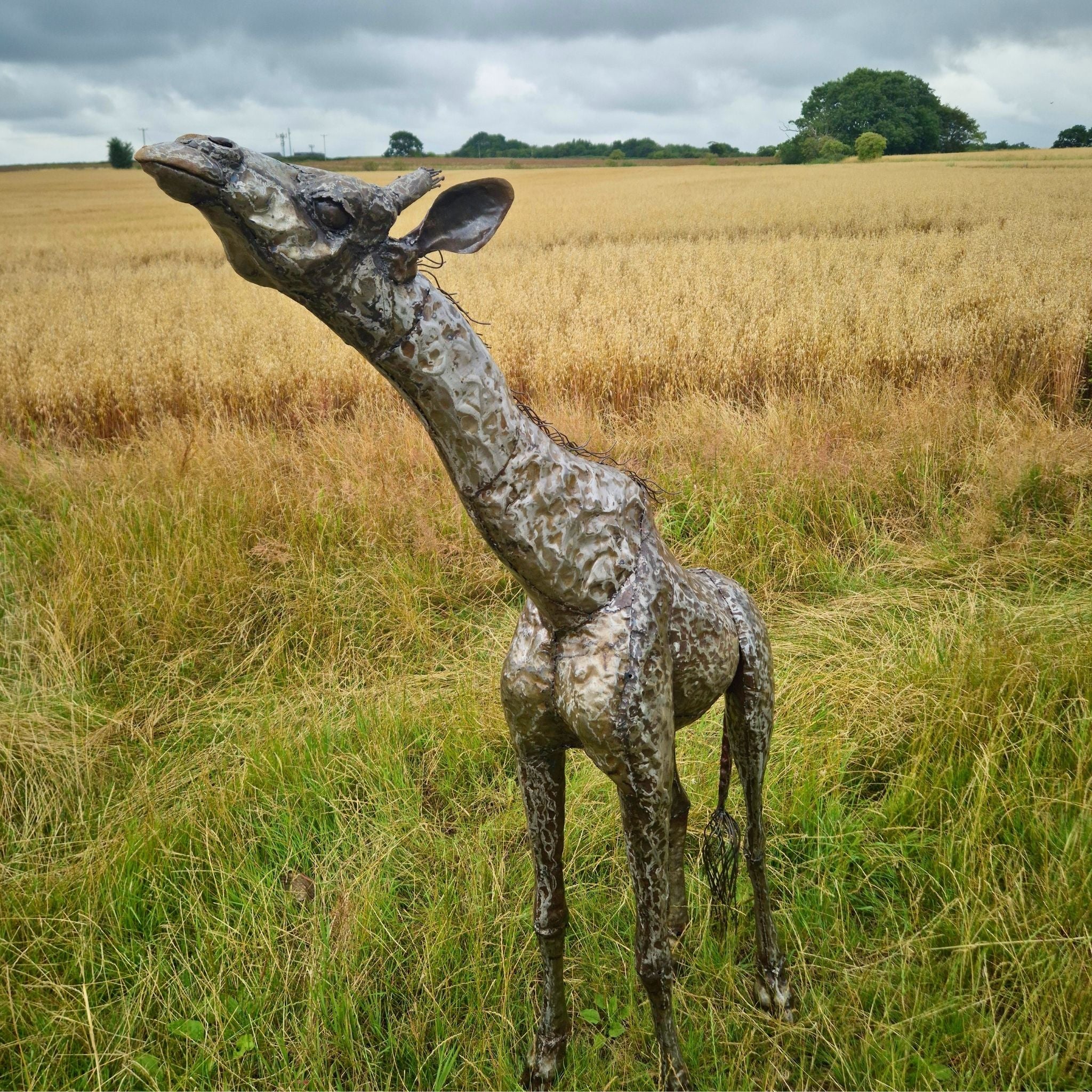 Giraffe Metal Sculpture 6ft - Reaching Pose