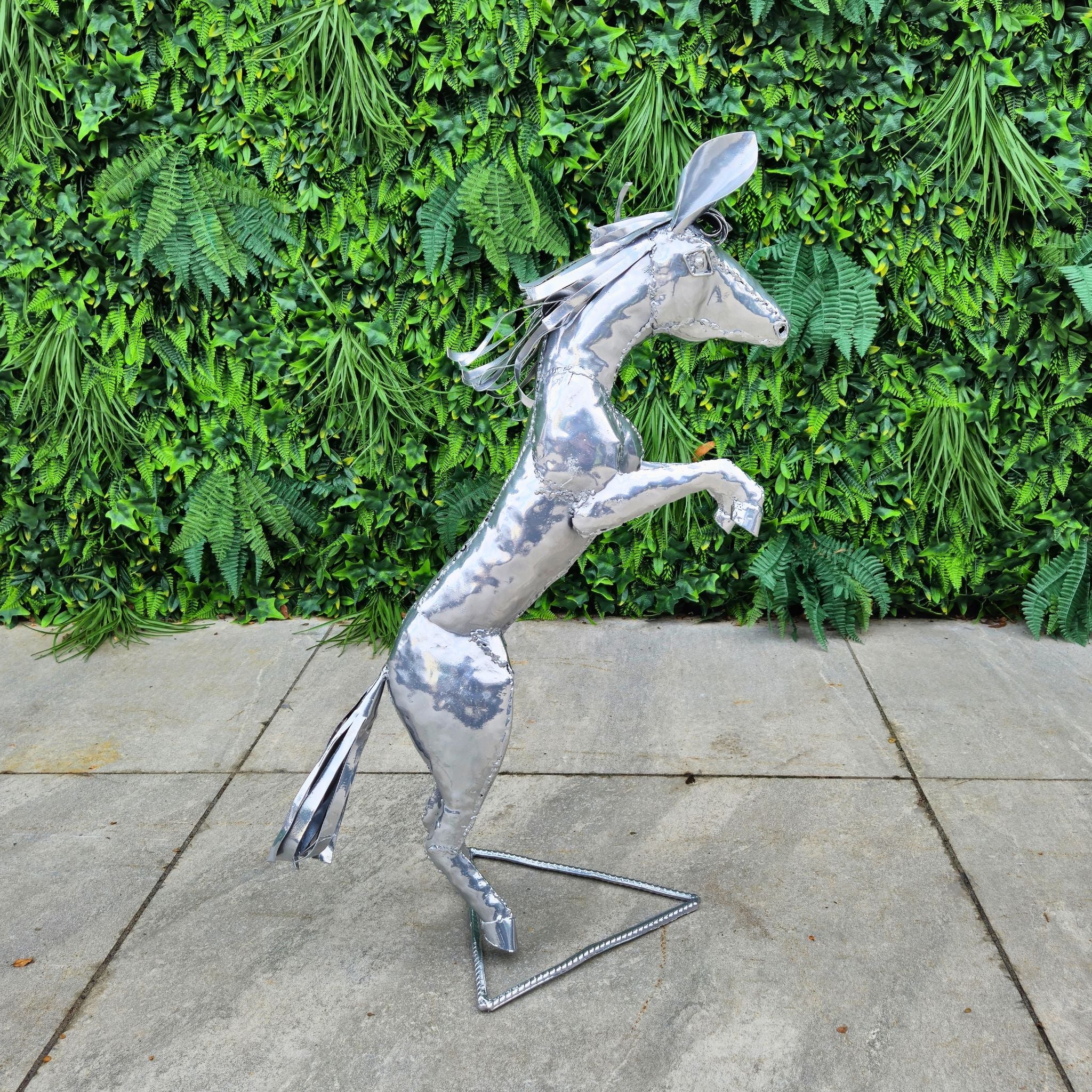 Small Natural Rearing Horse Metal Sculpture