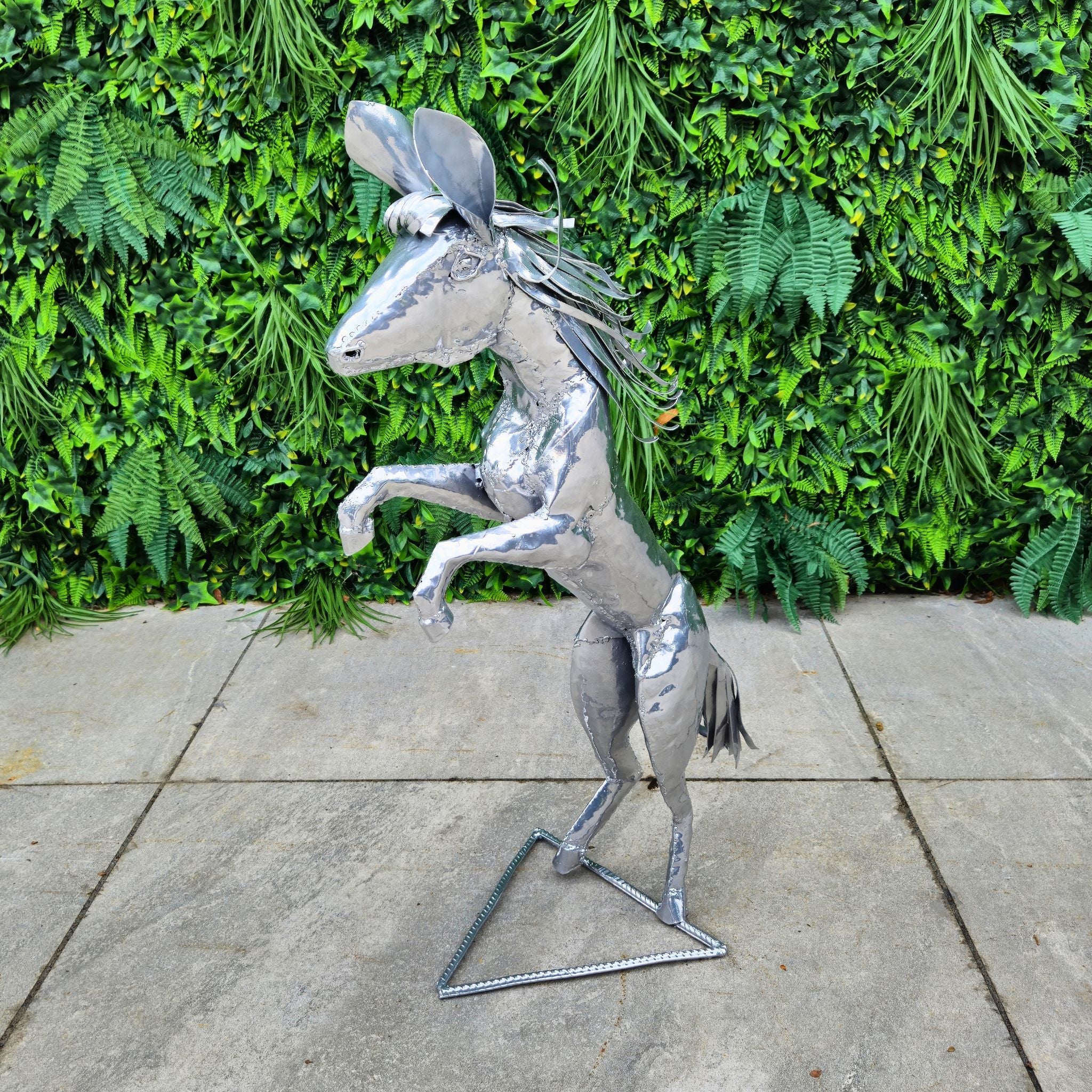 Small Natural Rearing Horse Metal Sculpture