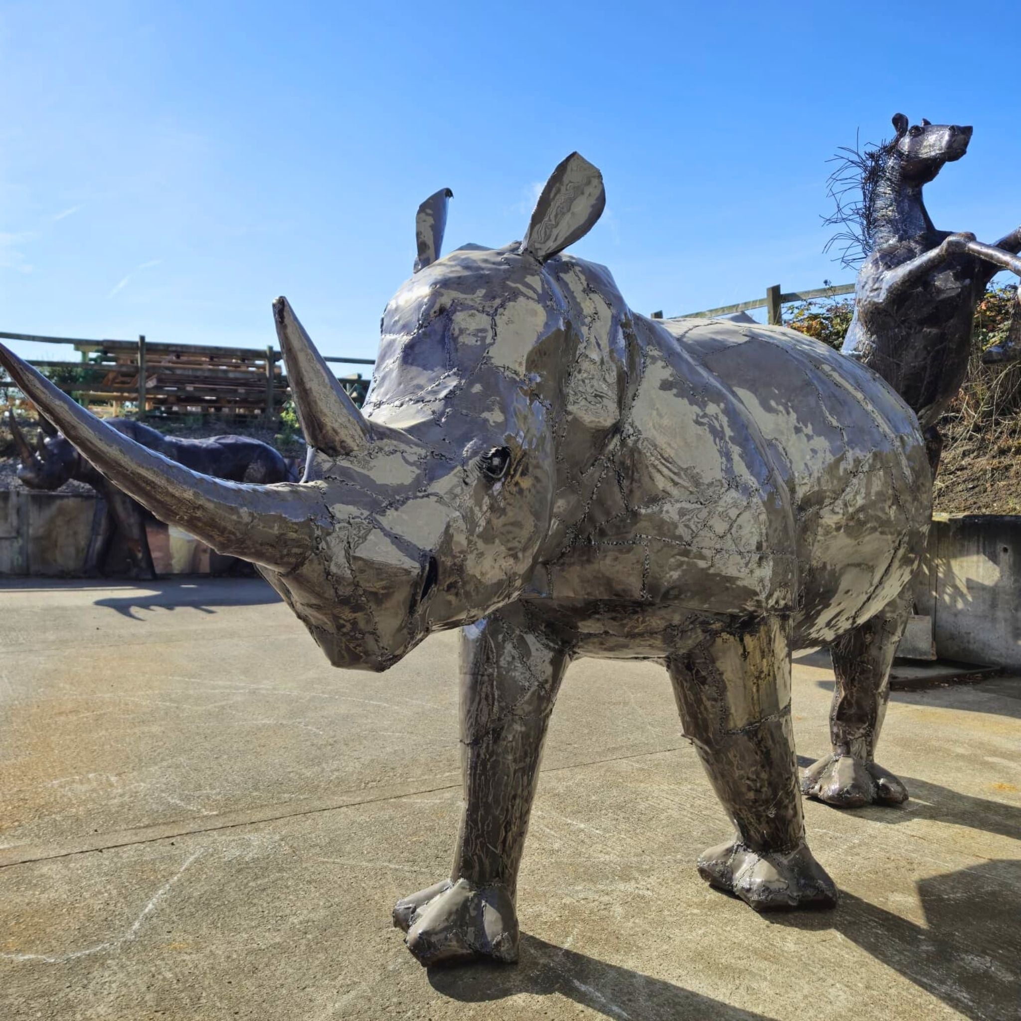 Natural Rhino Metal Sculpture