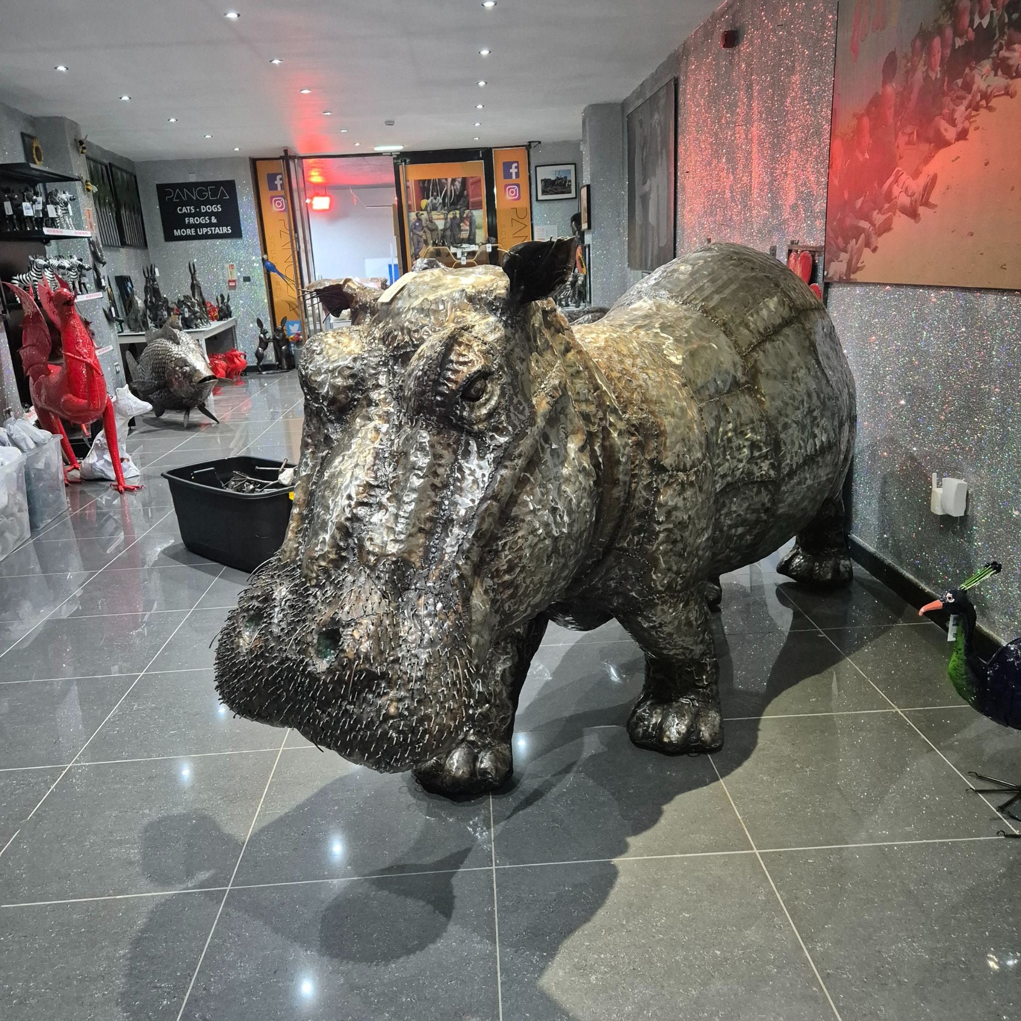 Life Size Natural Hippo Metal Sculpture