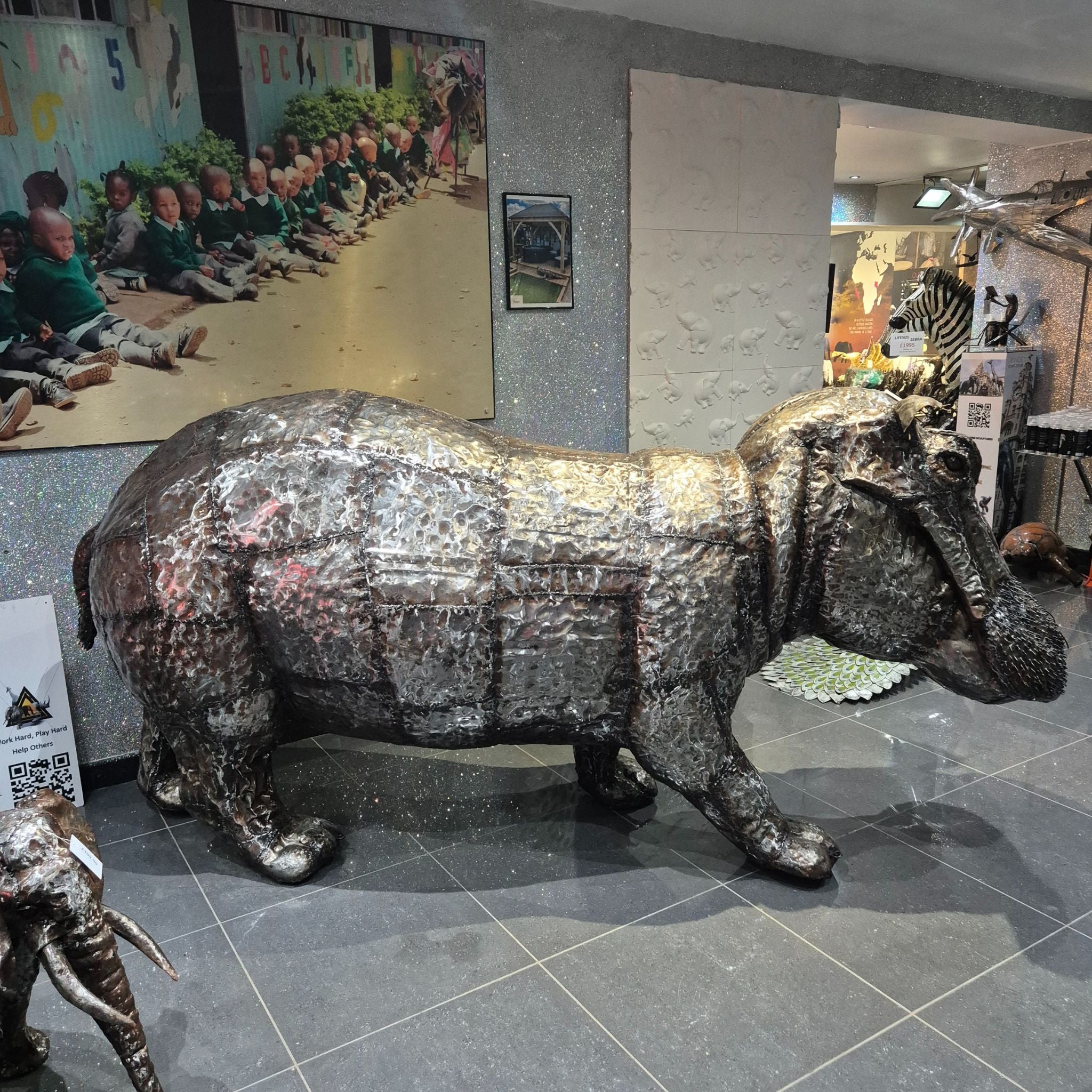 Life Size Natural Hippo Metal Sculpture