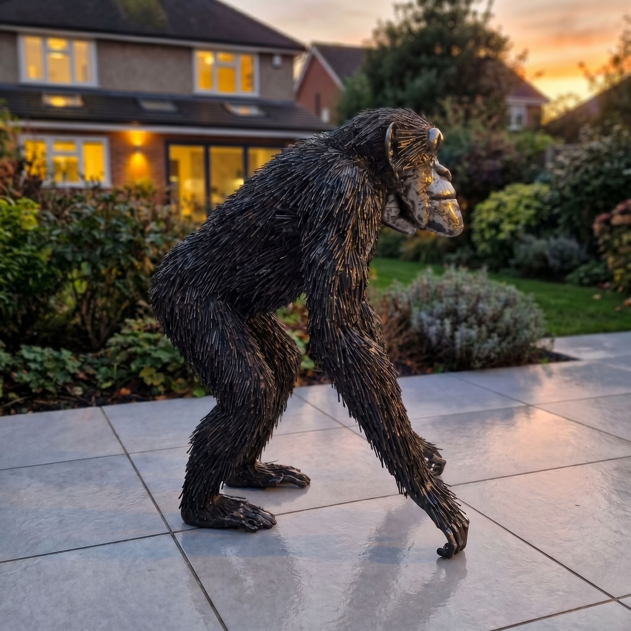 Walking Chimp Metal Sculpture