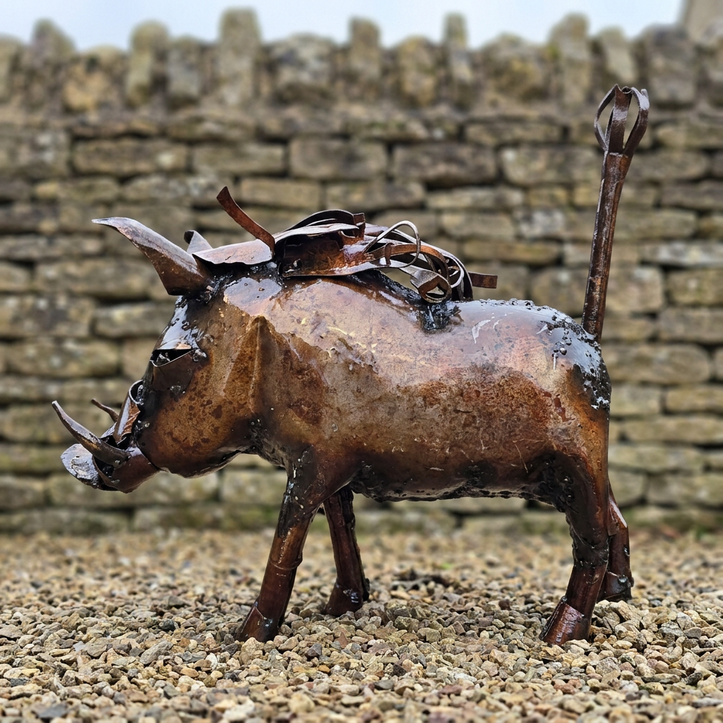 Natural Warthog Metal Sculpture