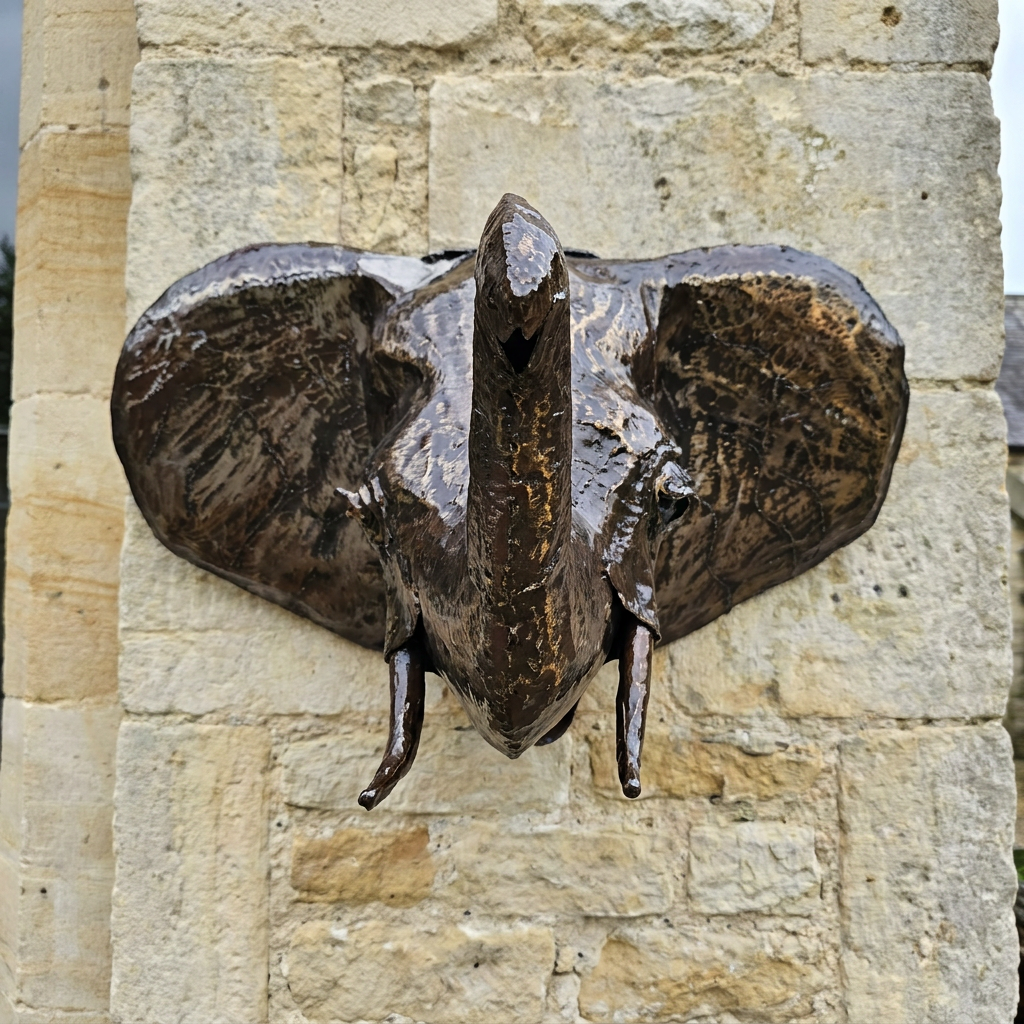 Elephant Head Sculpture - Trunk Up