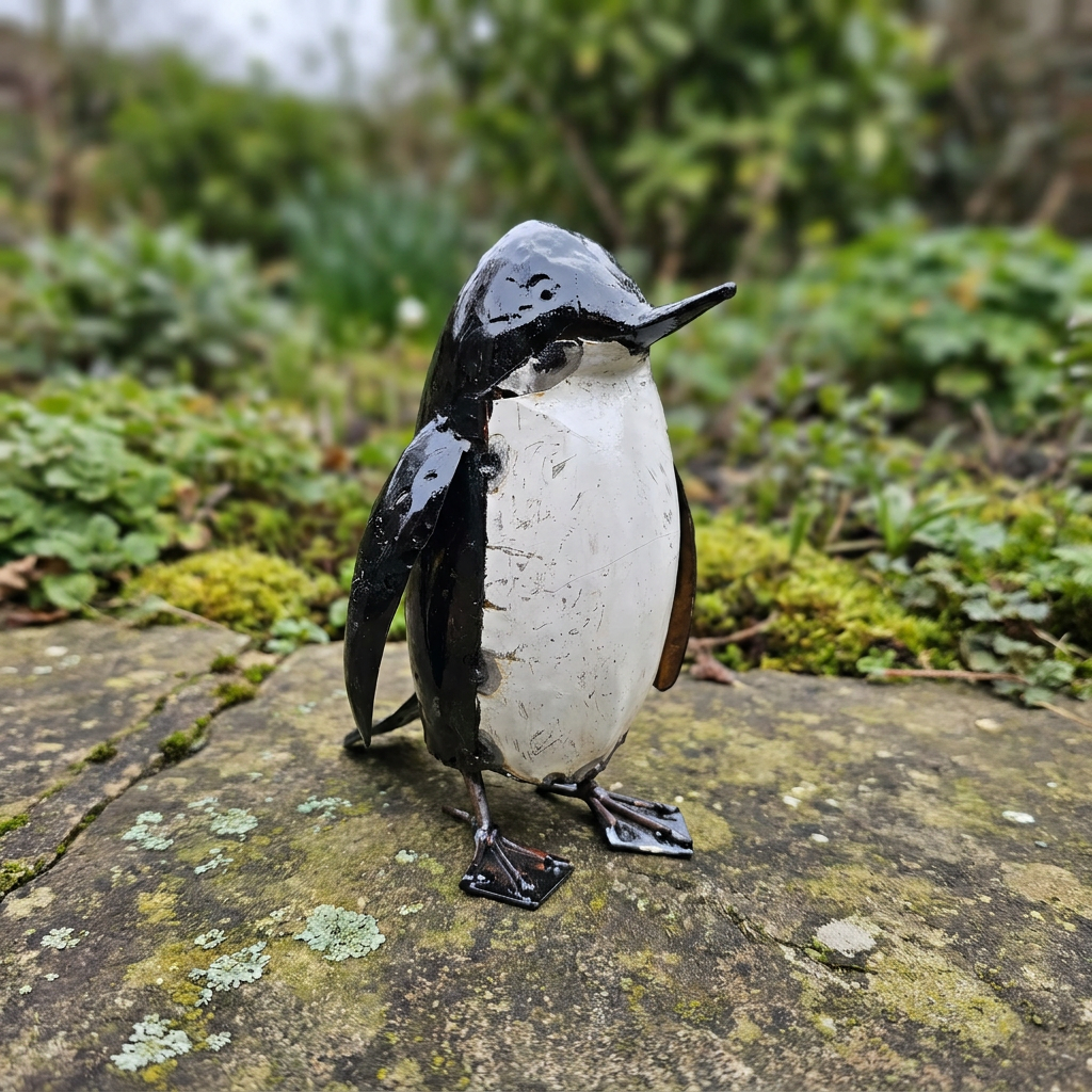 Painted Penguin Metal Sculpture - Small