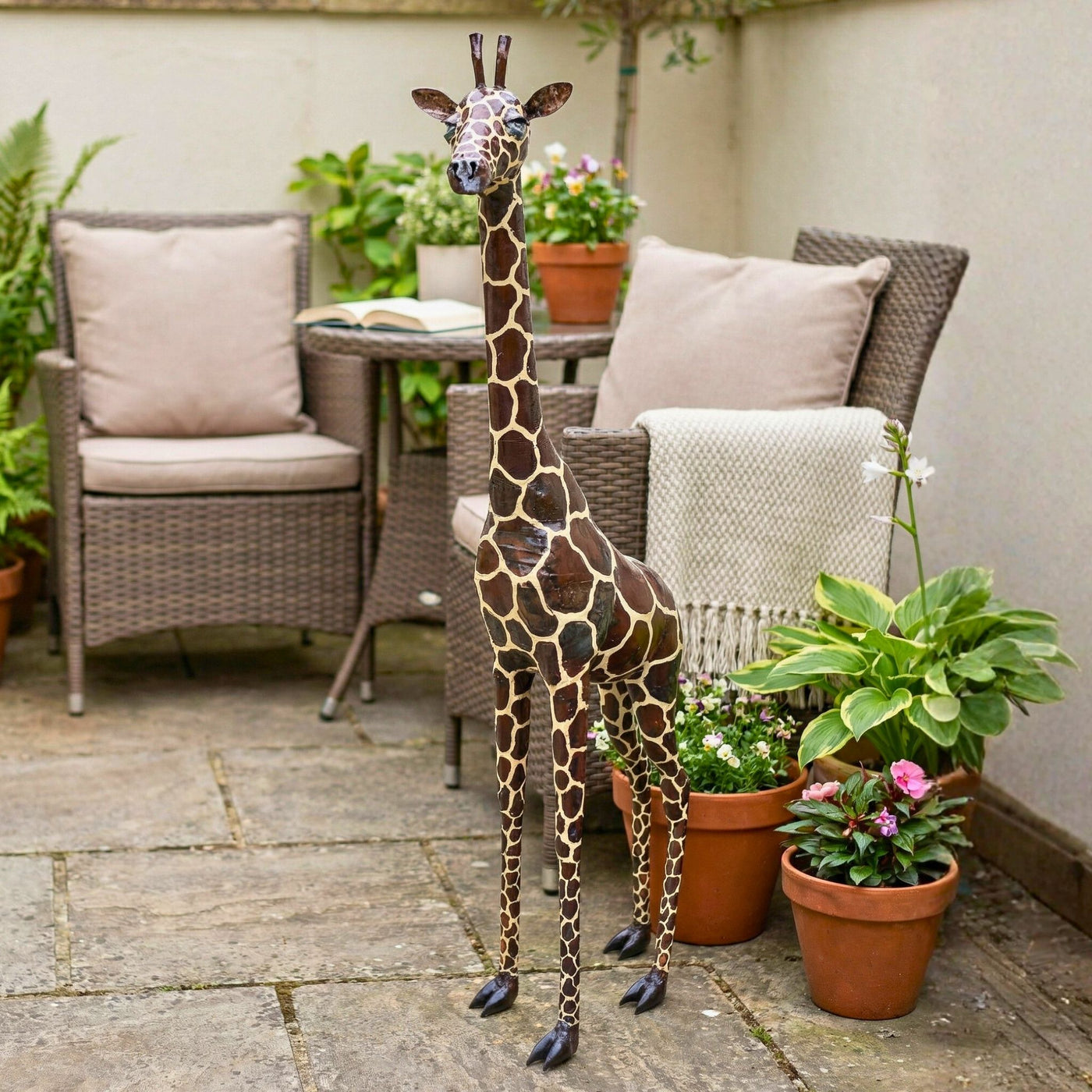 Painted Giraffe Metal Sculpture 3ft