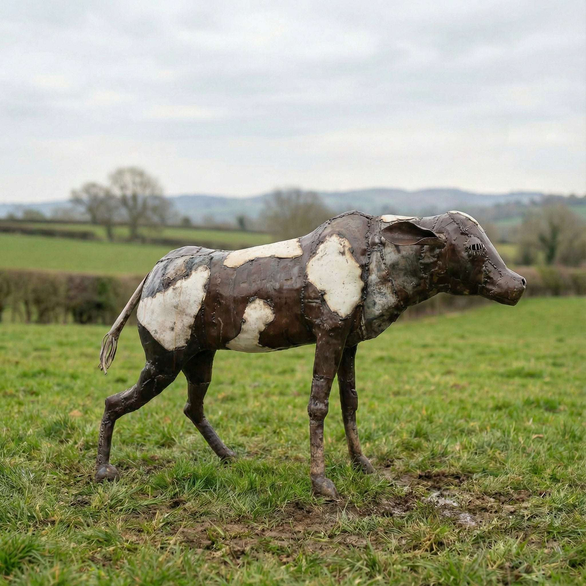 Calf Cow Metal Sculpture