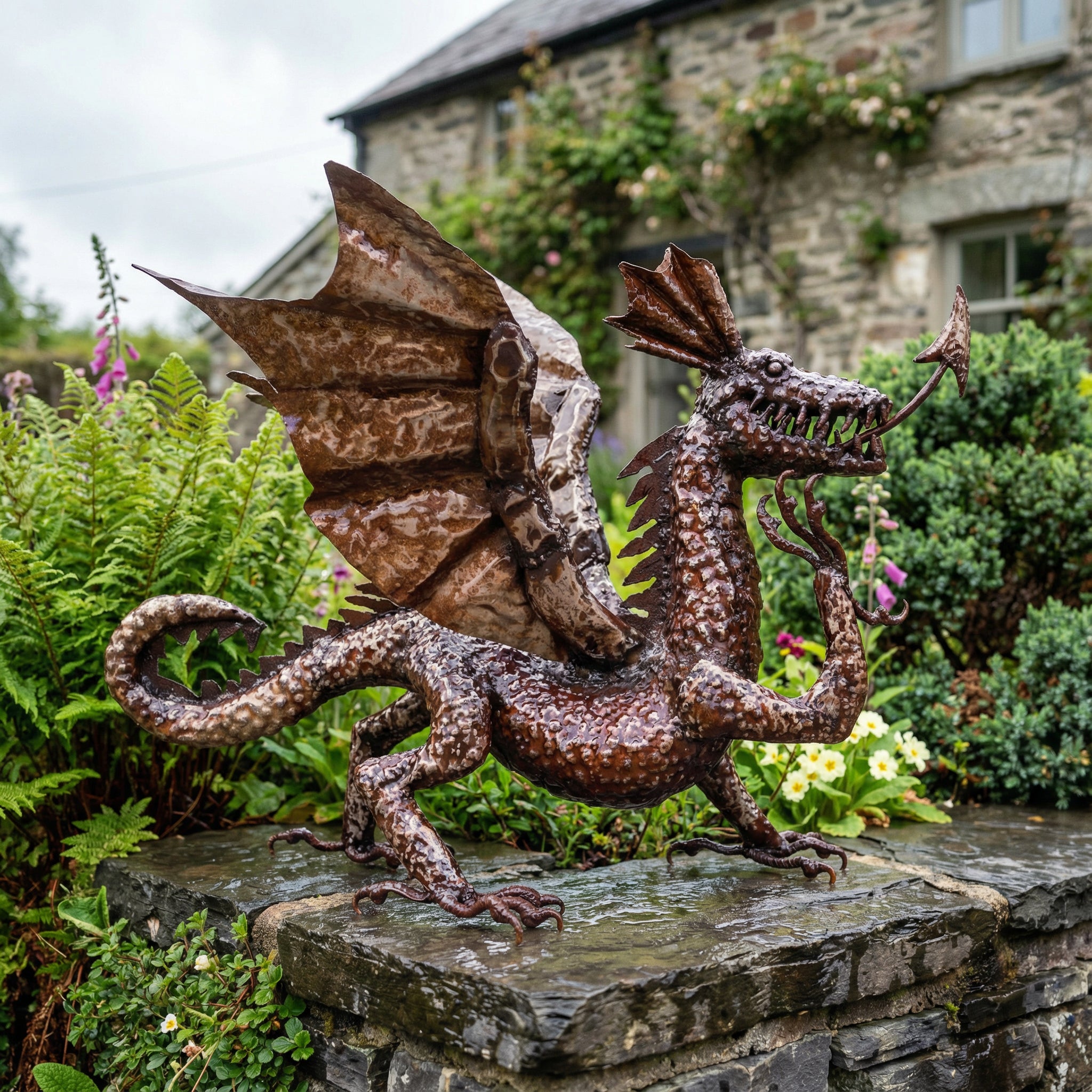 Medieval Dragon Metal Sculpture 3ft