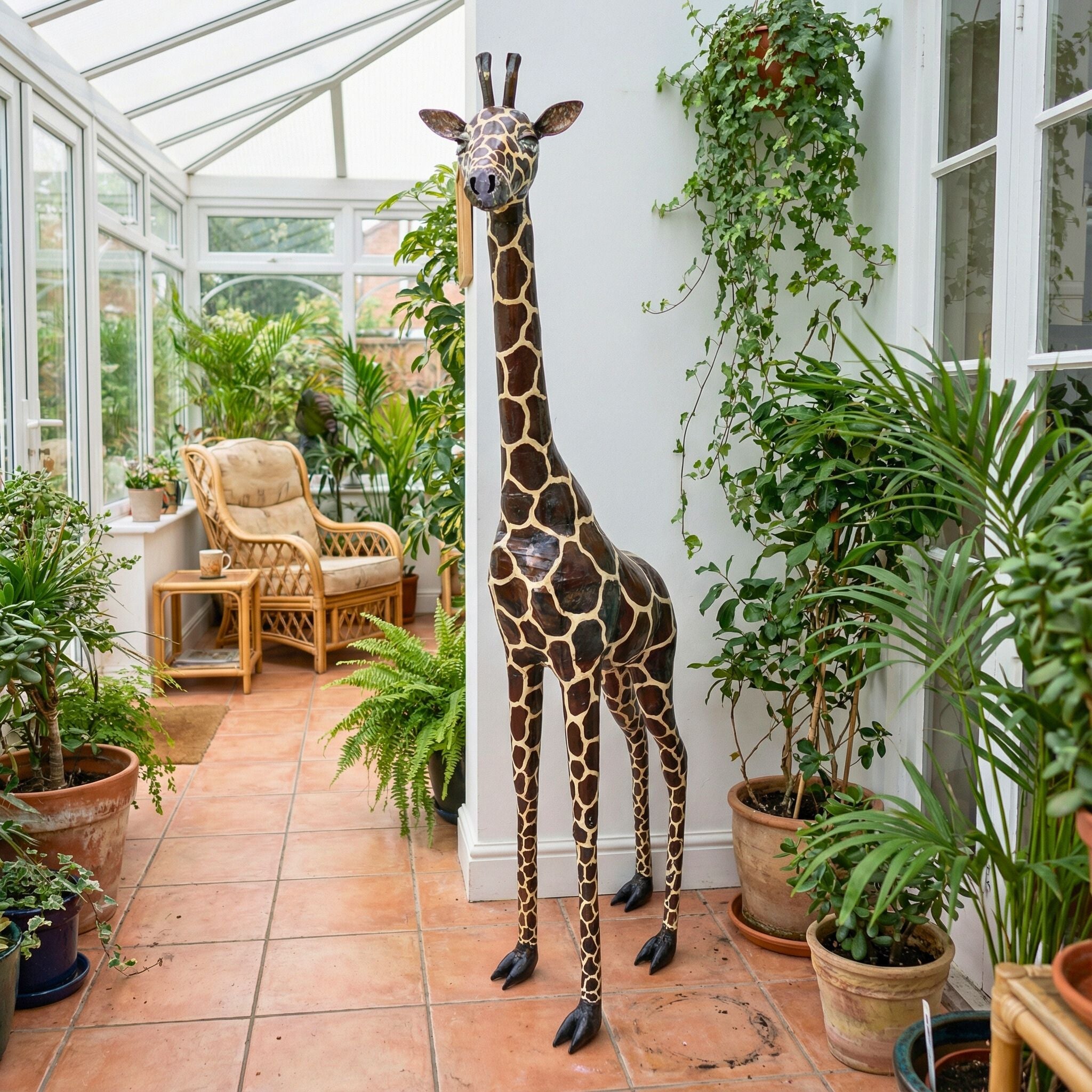 Painted Giraffe Metal Sculpture 6ft