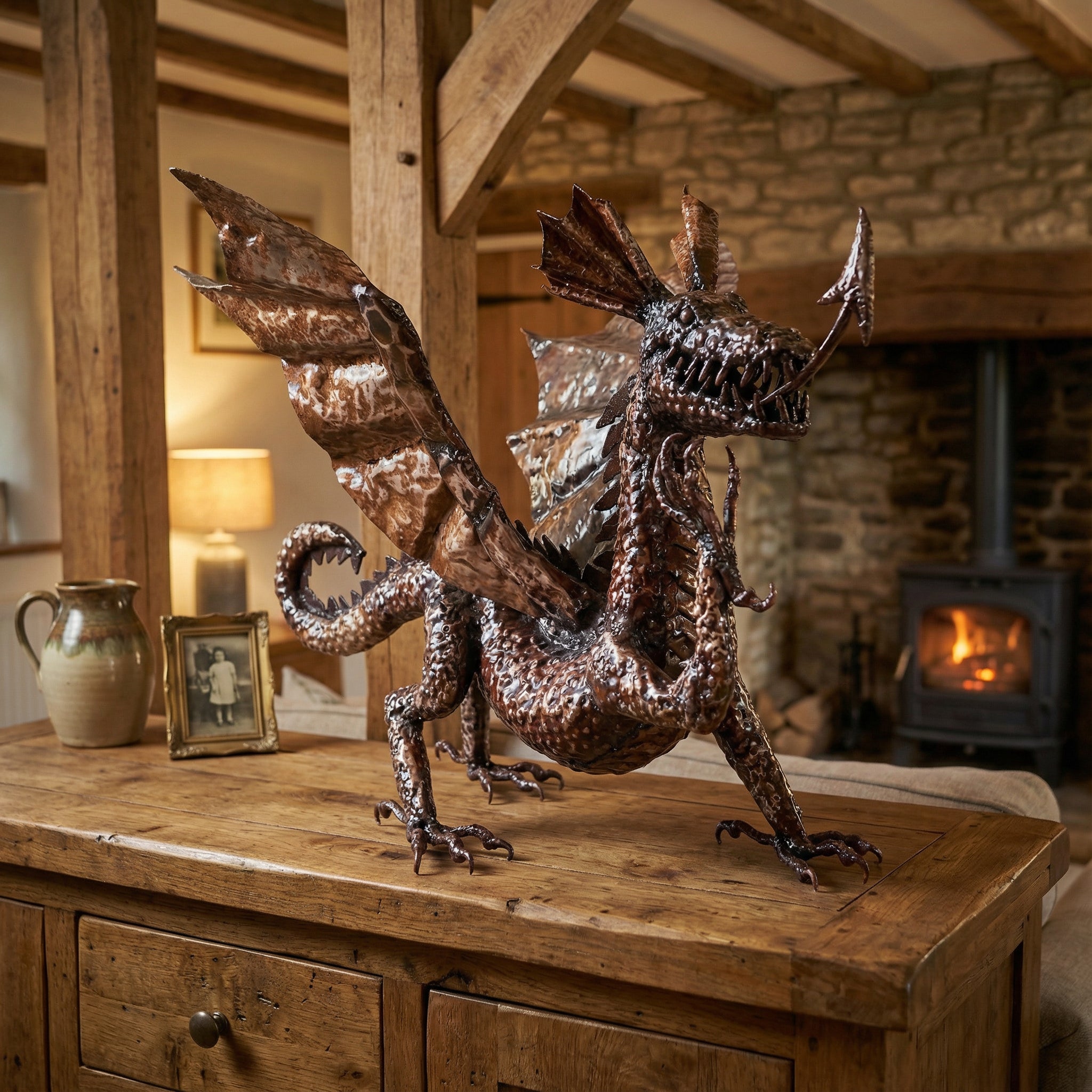 Medieval Dragon Metal Sculpture 3ft