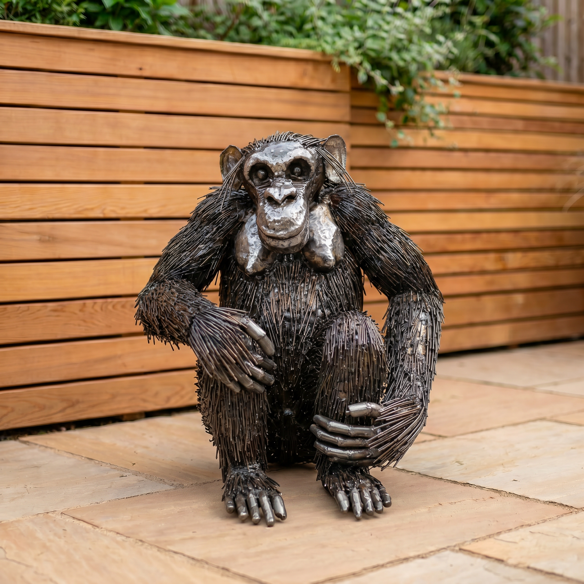 Upright Seated Chimpanzee Sculpture