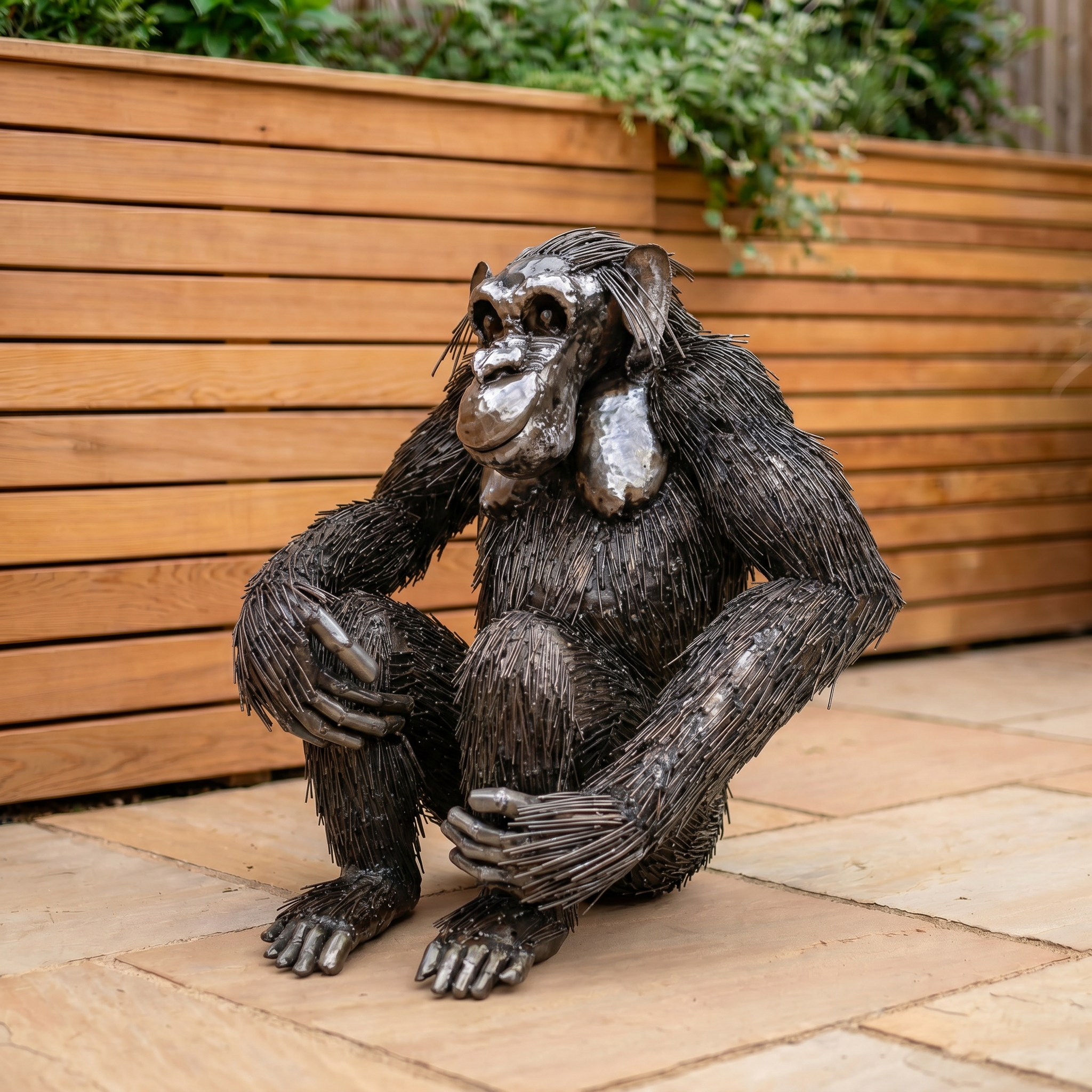 Upright Seated Chimpanzee Sculpture