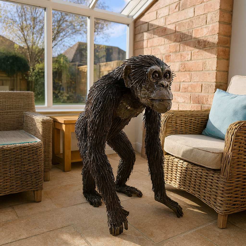 Walking Chimp Metal Sculpture