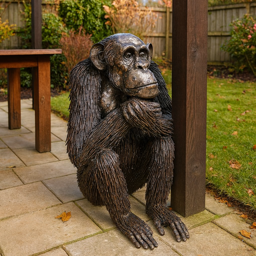 Sitting Chimp Metal Sculpture (Arms folded)