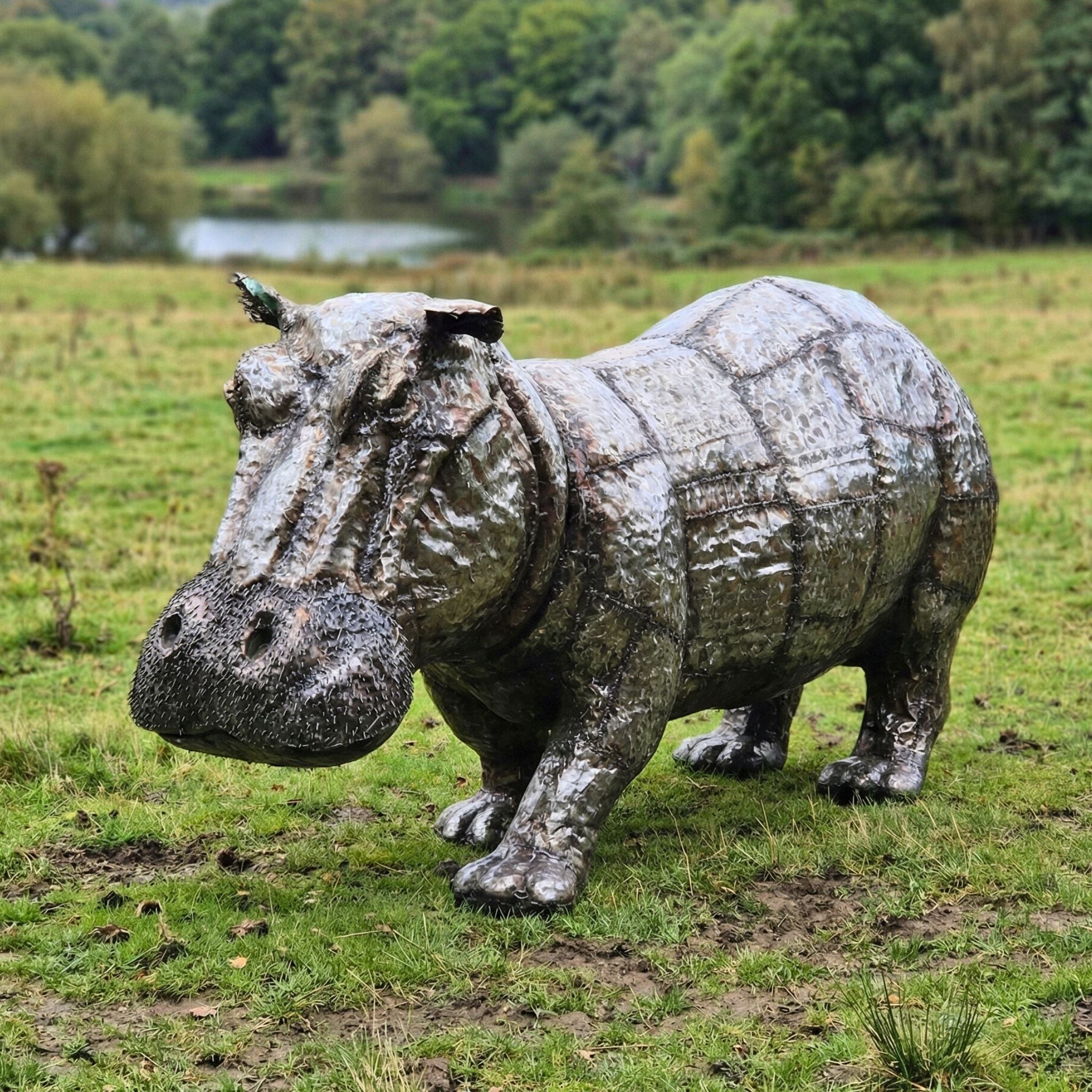 Life Size Natural Hippo Metal Sculpture