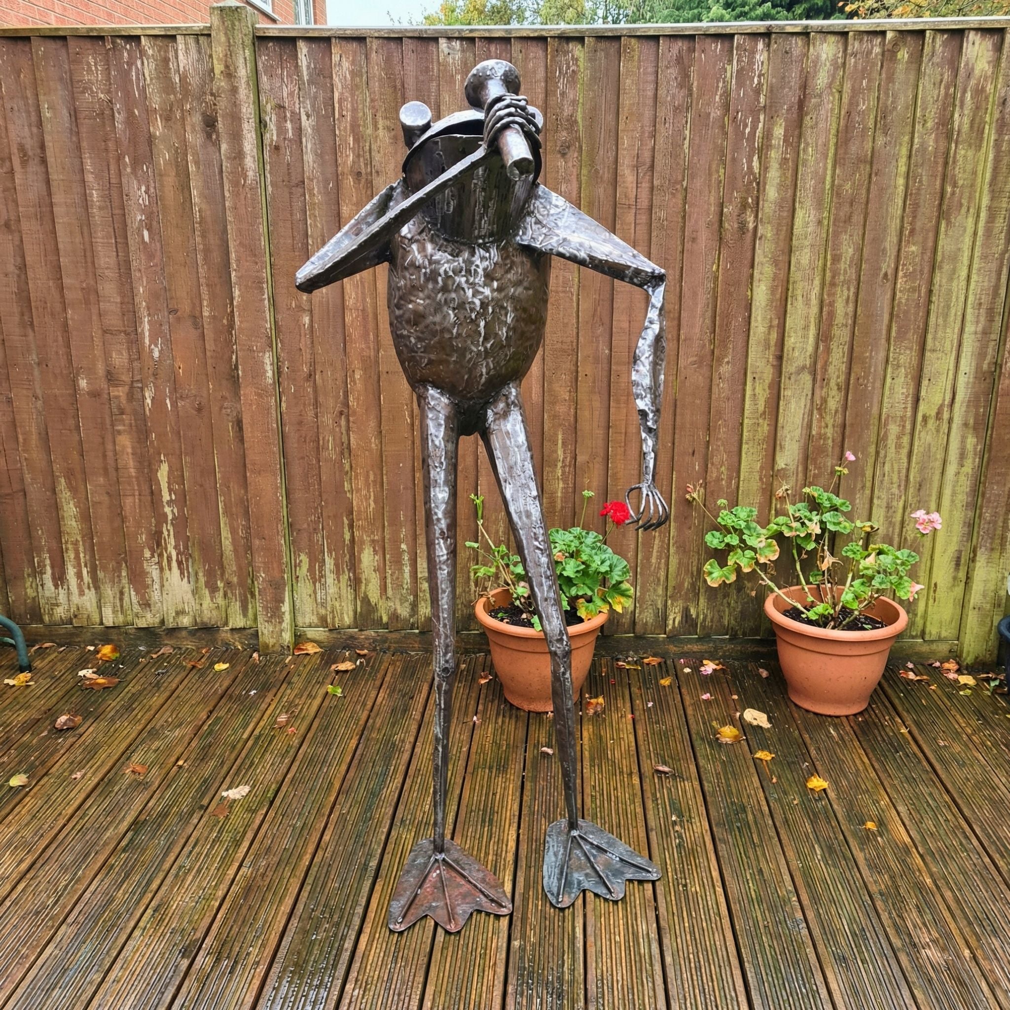 Microphone Frog Metal Sculpture