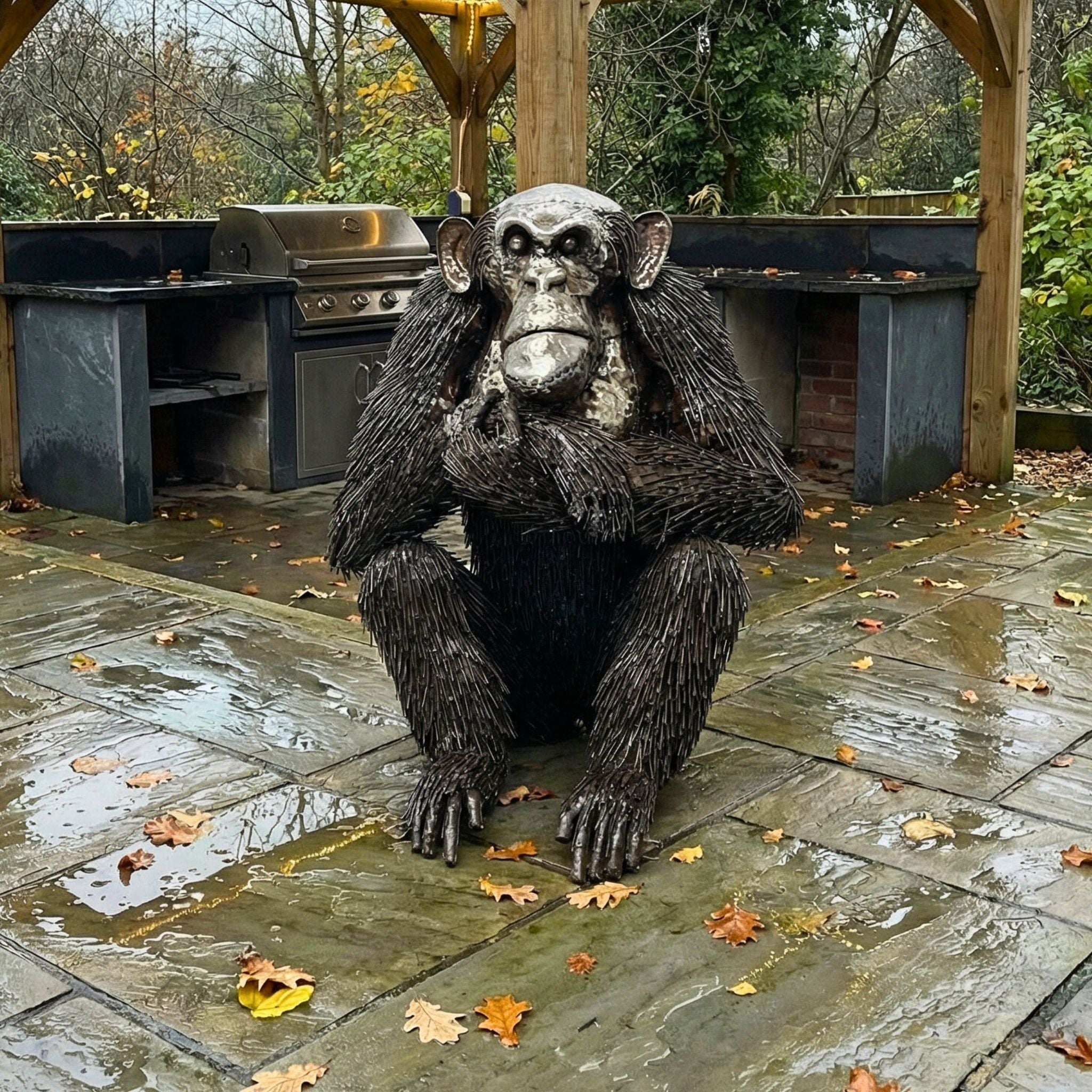 Sitting Chimp Metal Sculpture (Arms folded)