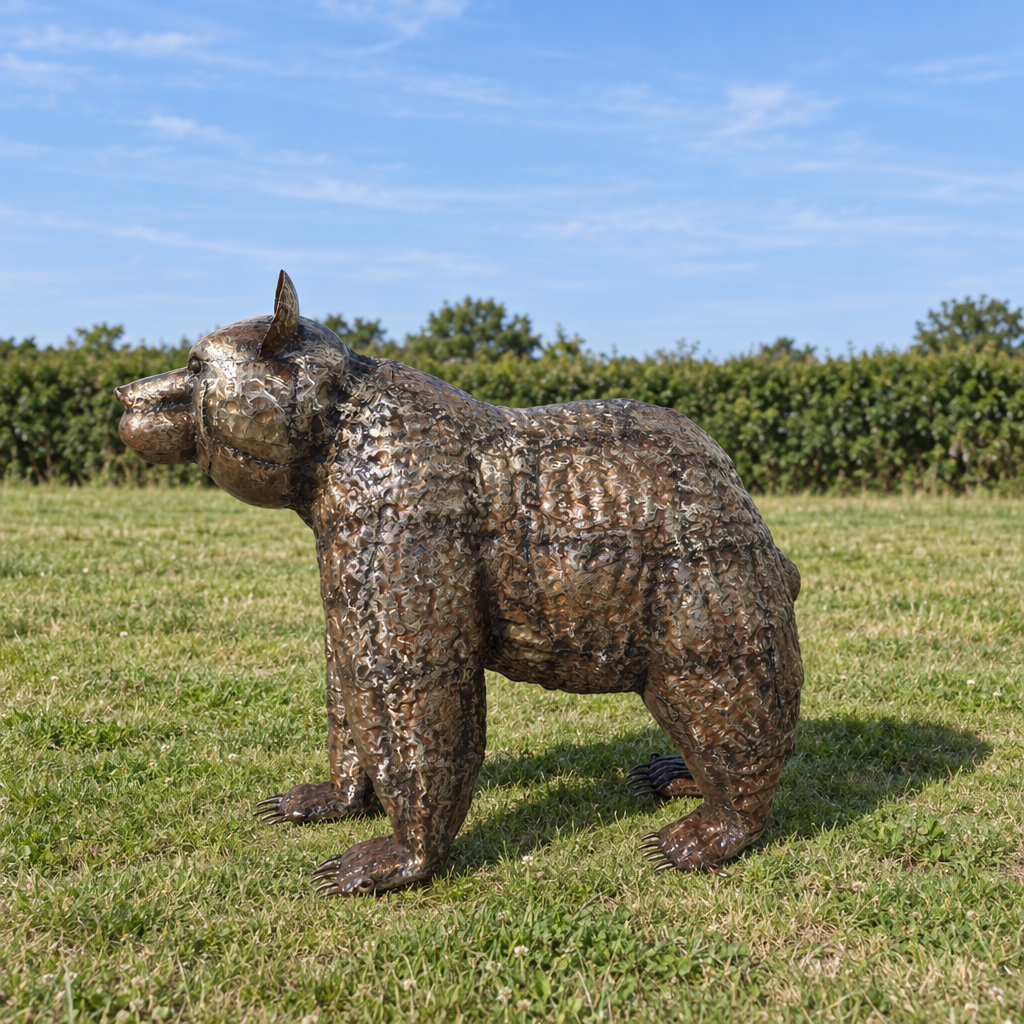 Bear Cub Sculpture, three-quarter view in an outdoor setting