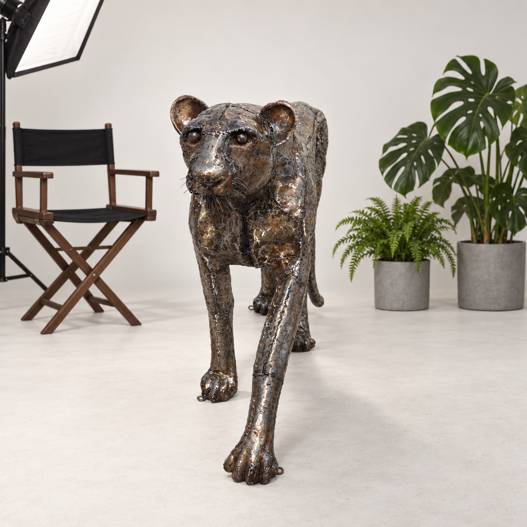 Standing Cheetah Sculpture - Looking Forward, front view in the studio