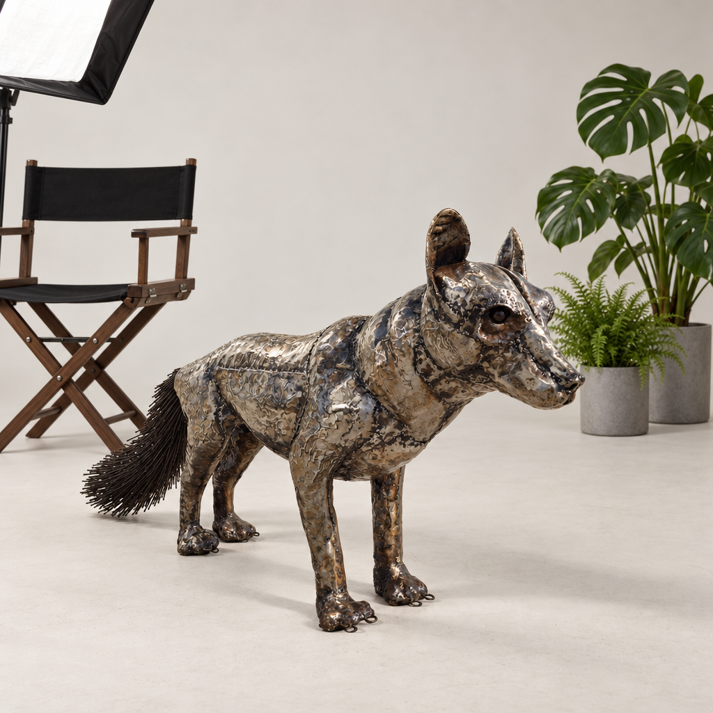 Standing Fox Sculpture, front view in the studio