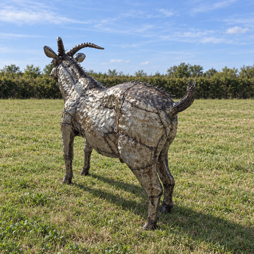 Goat Sculpture, rear view in an outdoor setting