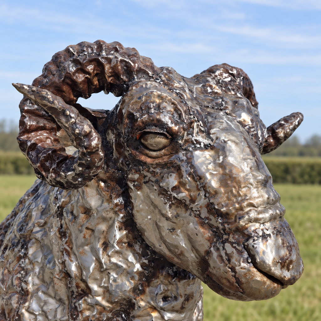 Ram Sculpture, close-up of the head and metalwork
