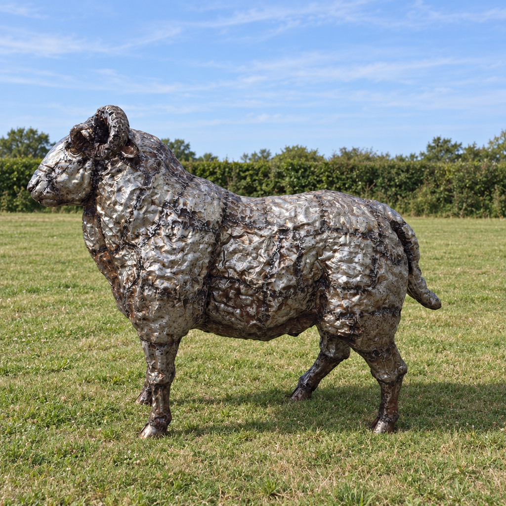 Ram Sculpture, three-quarter view in an outdoor setting
