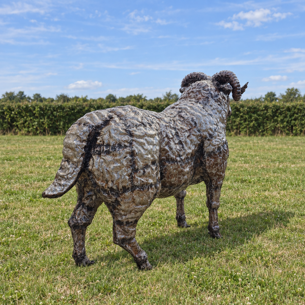 Ram Sculpture, rear view in an outdoor setting