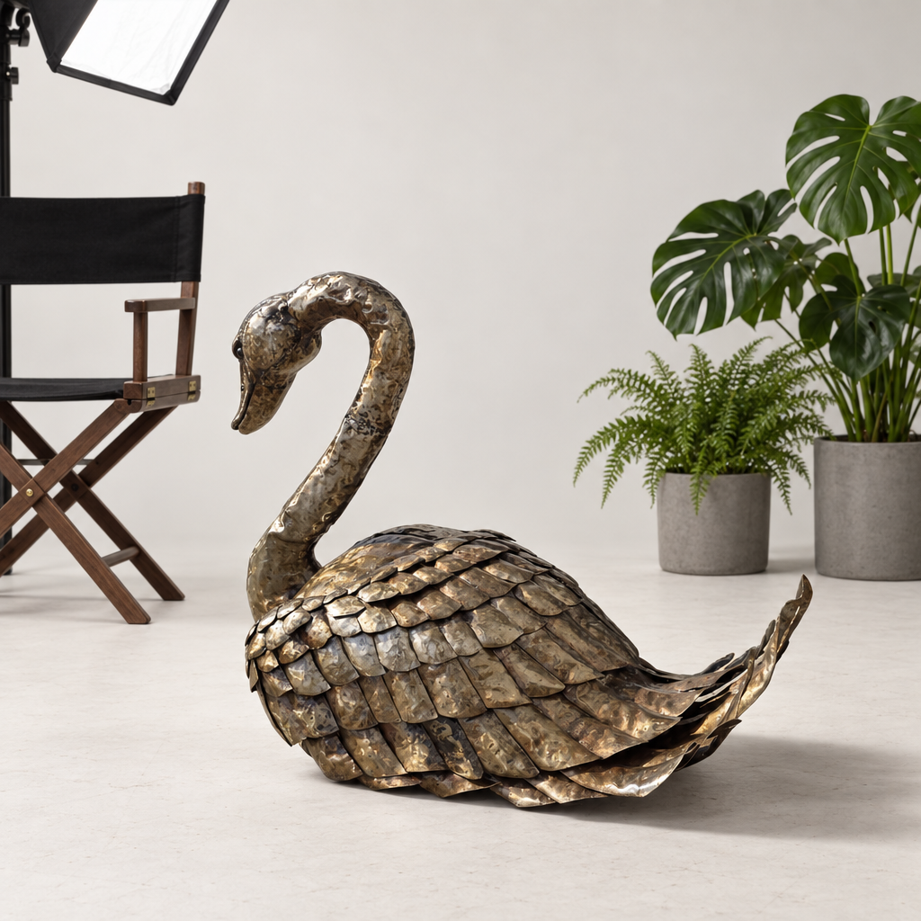 Swan Sculpture - Folded Wings and Raised Tail