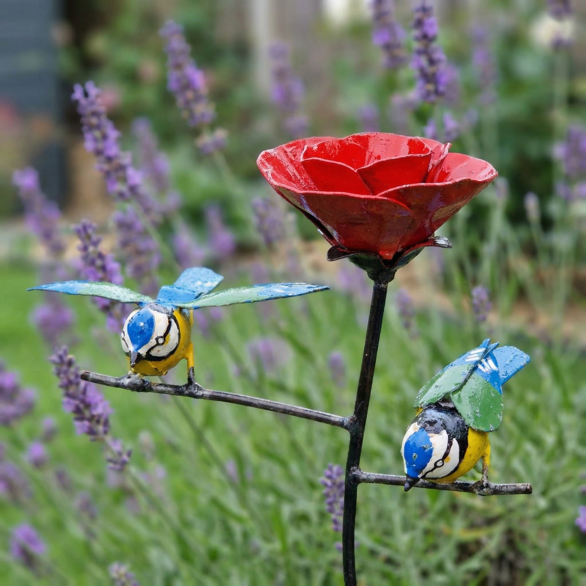 Painted Blue Tit Poppy Stand