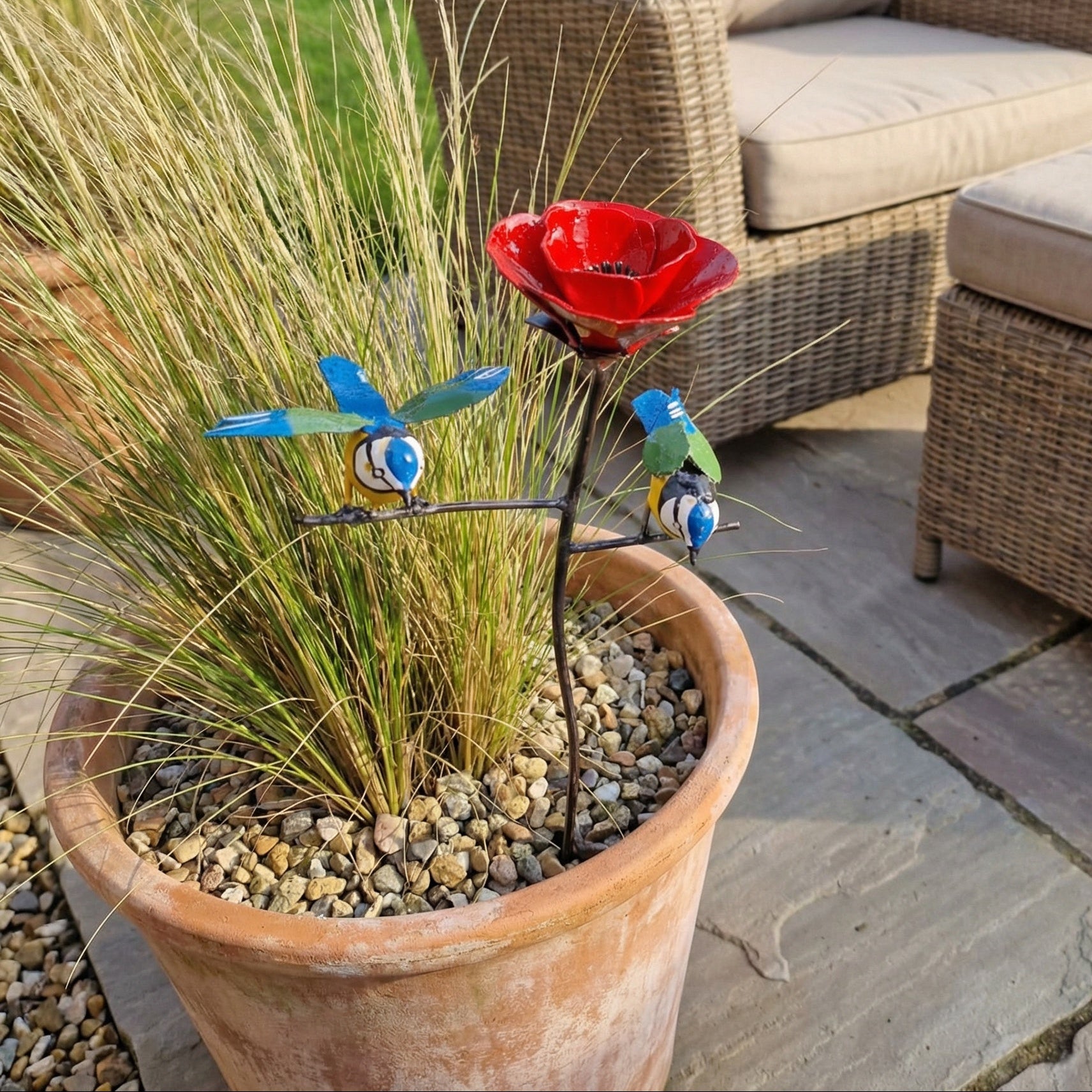 Painted Blue Tit Poppy Stand
