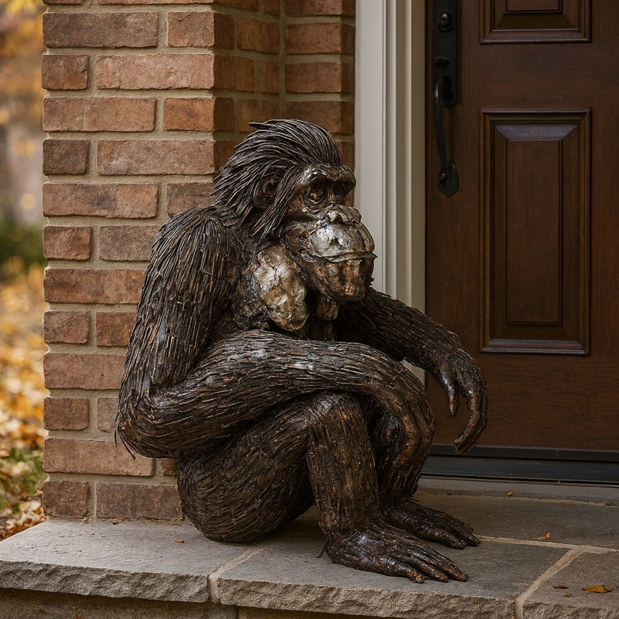 Sitting Chimp Metal Sculpture (Resting Arms)