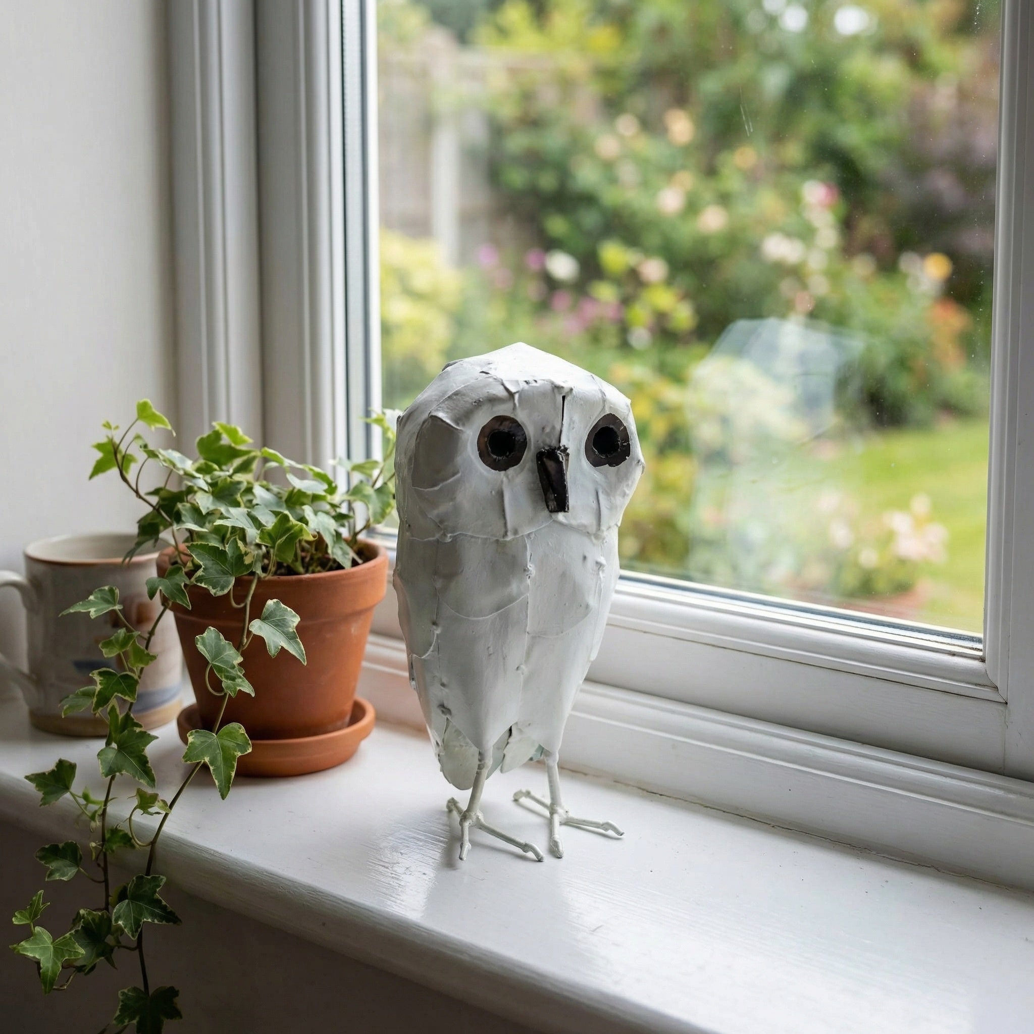 White Owl Metal Sculpture