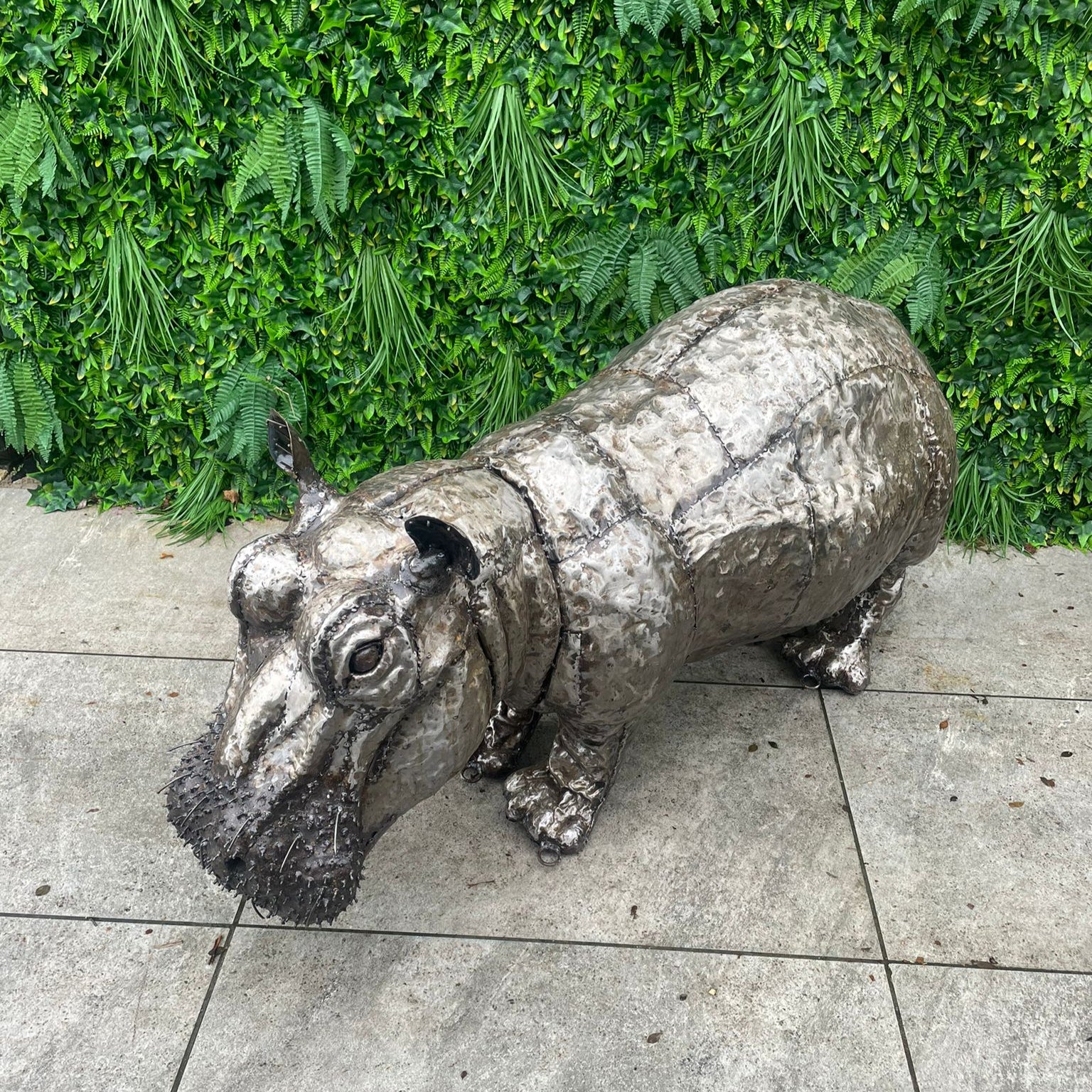 Natural 4ft Hippo Metal Sculpture