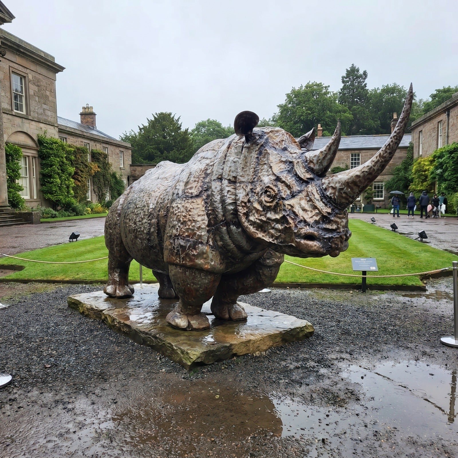 Custom white rhino metal sculpture