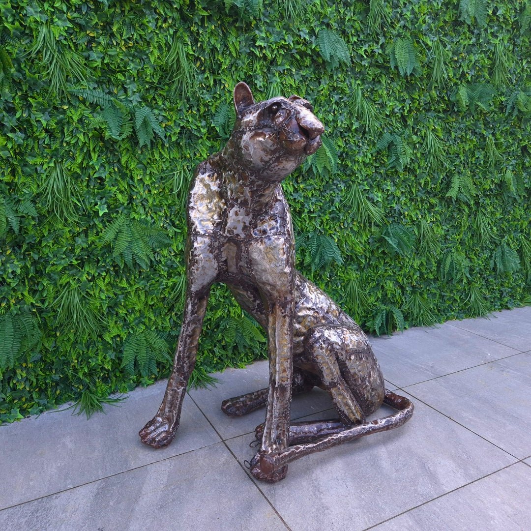 Cheetah Metal Sculpture Sitting - Pangea Sculptures