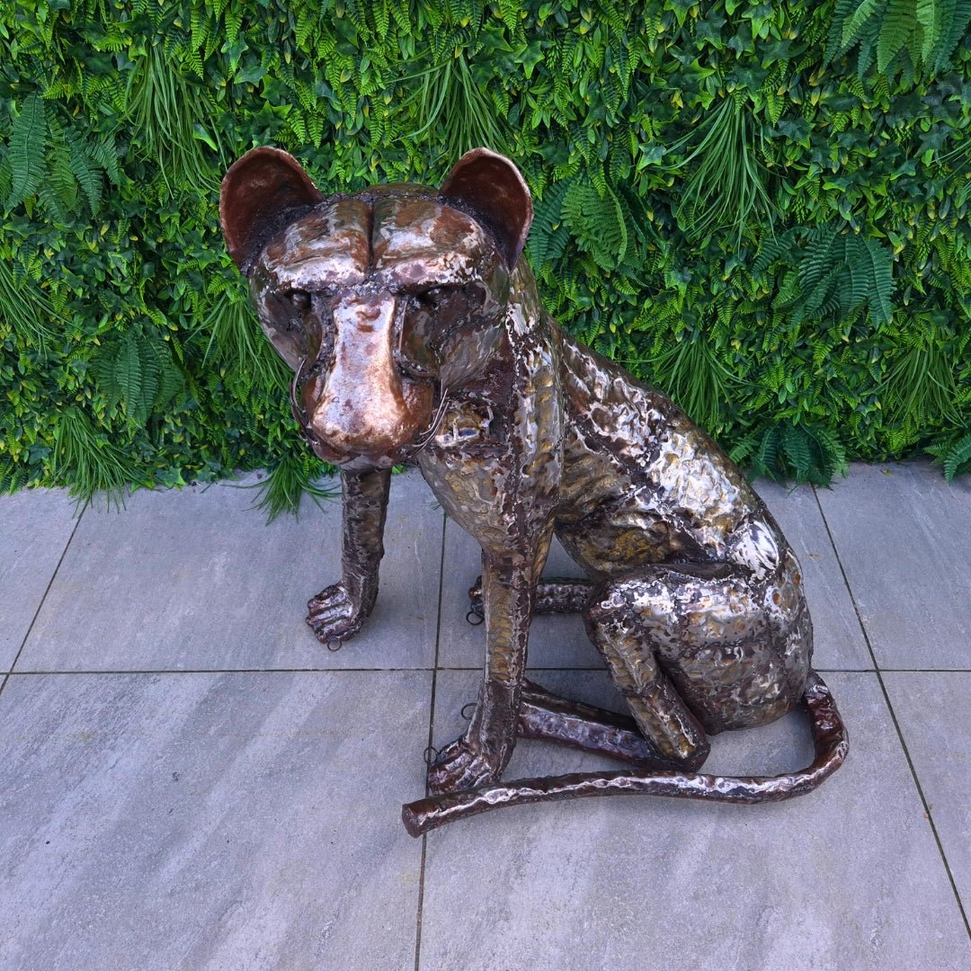 Cheetah Metal Sculpture Sitting - Pangea Sculptures