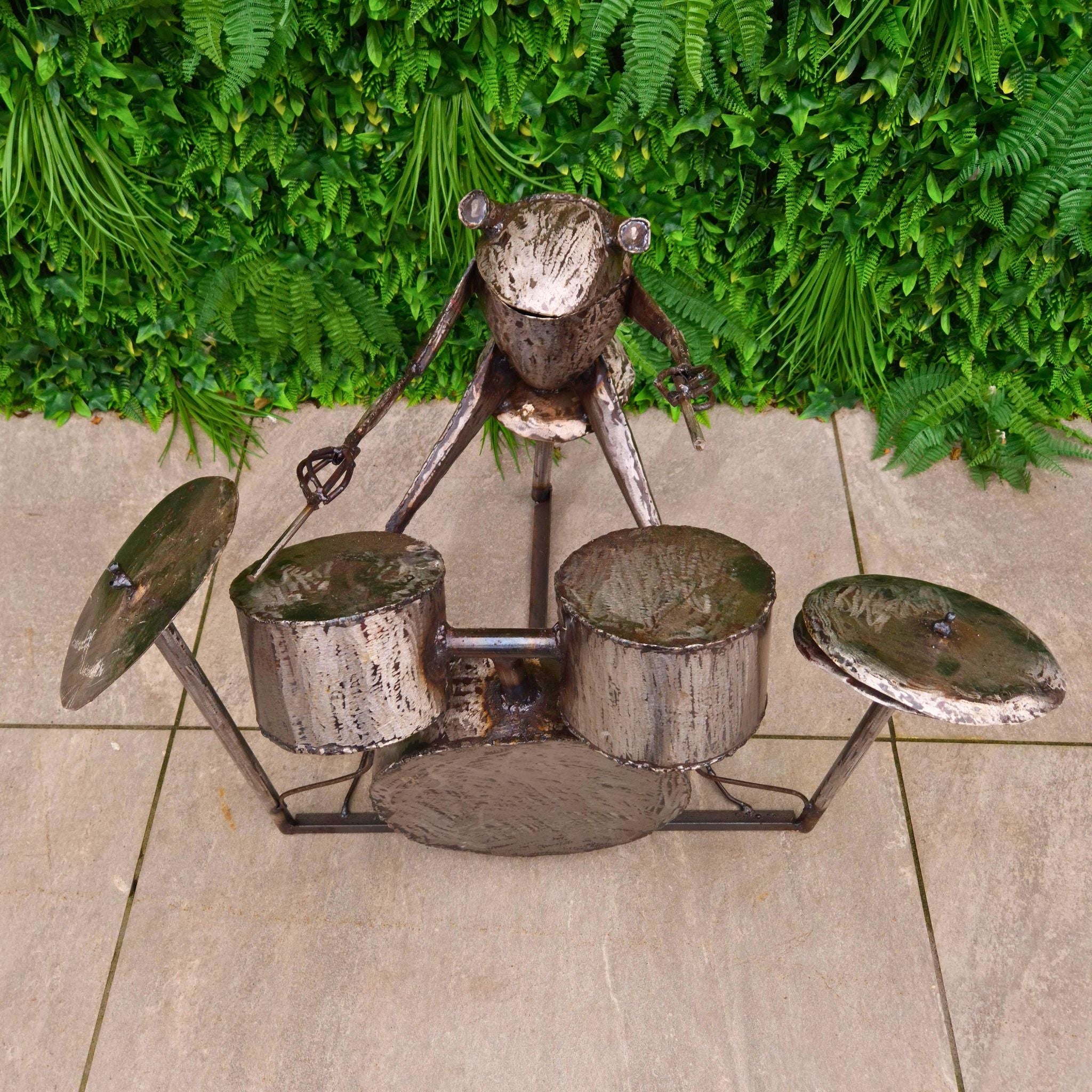 Drummer Frog Metal Sculptures - Pangea Sculptures