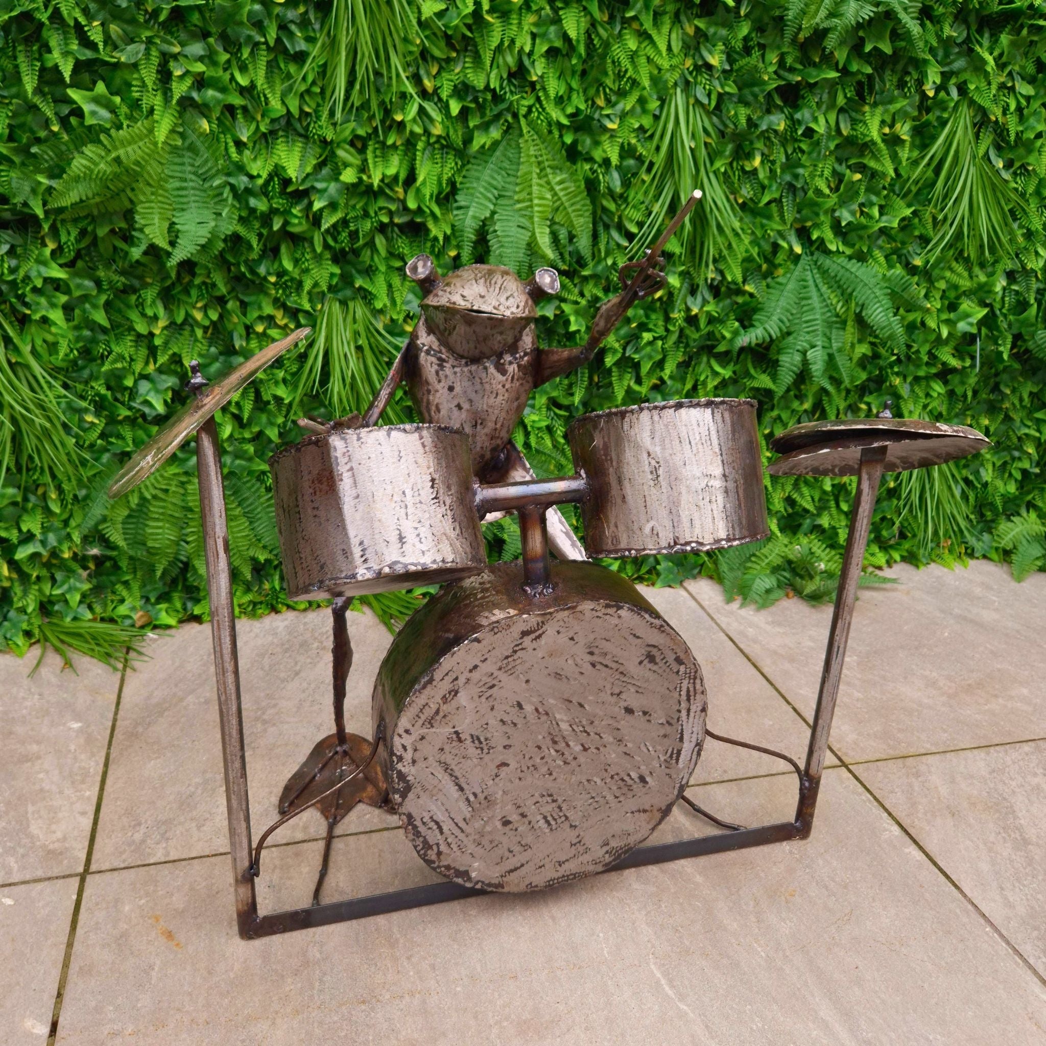 Drummer Frog Metal Sculptures - Pangea Sculptures