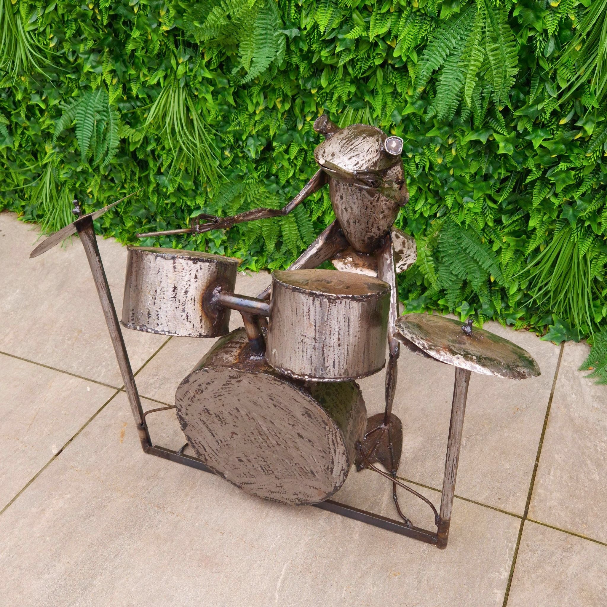 Drummer Frog Metal Sculptures - Pangea Sculptures